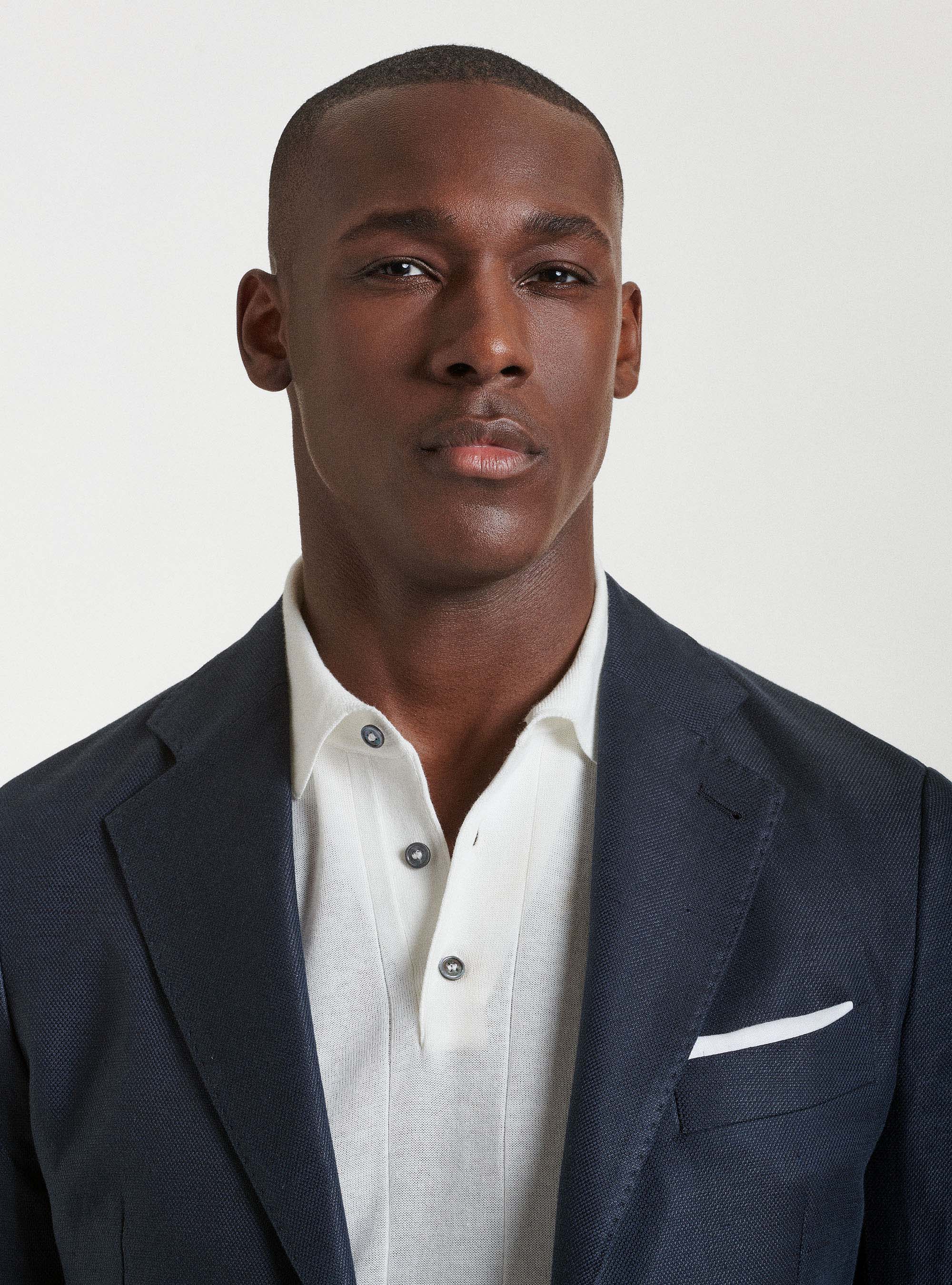 Giacca in lino e cotone, BLU NAVY