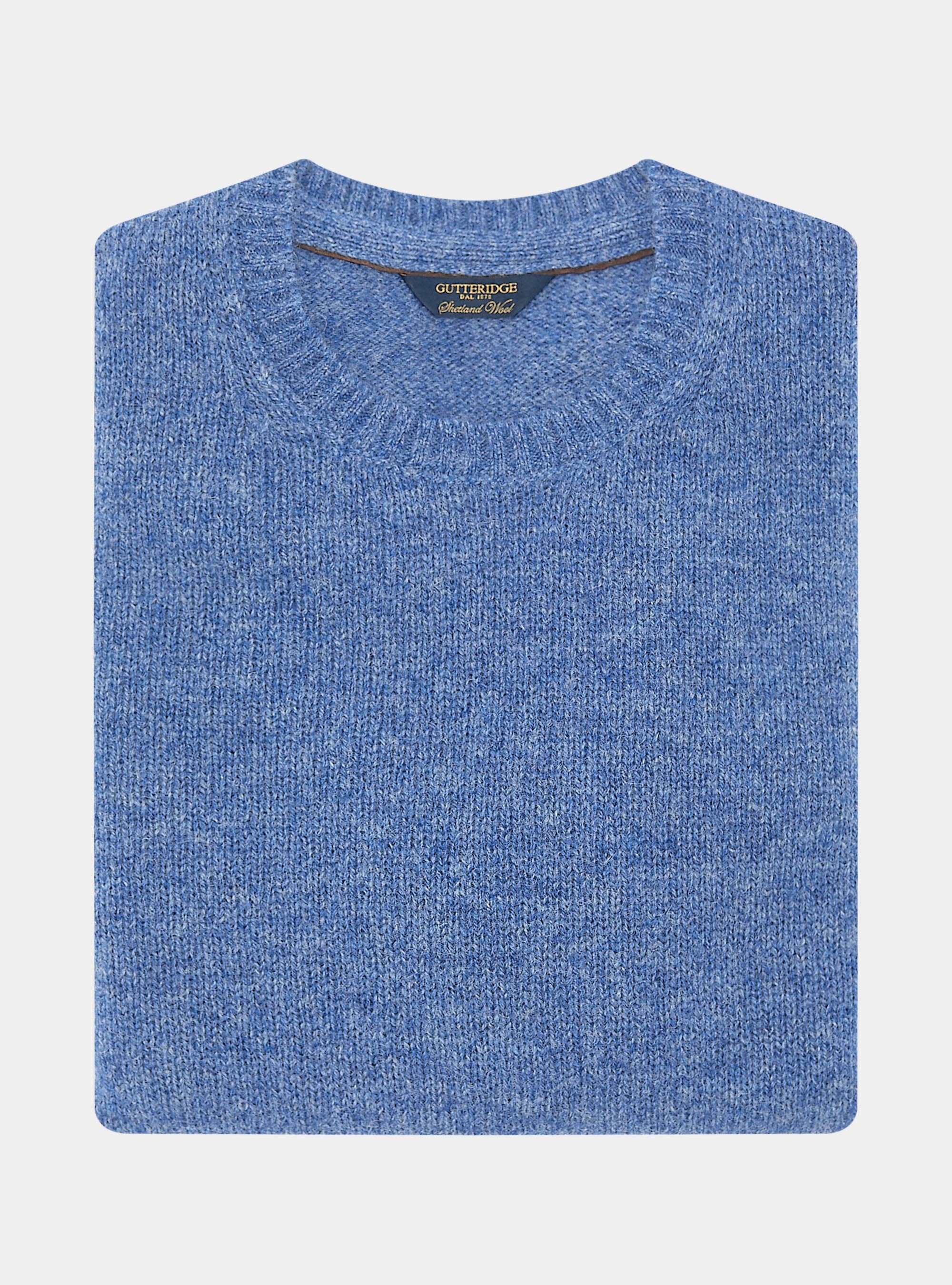 Rundhalspullover aus reiner Shetlandwolle, 0243C DENIM