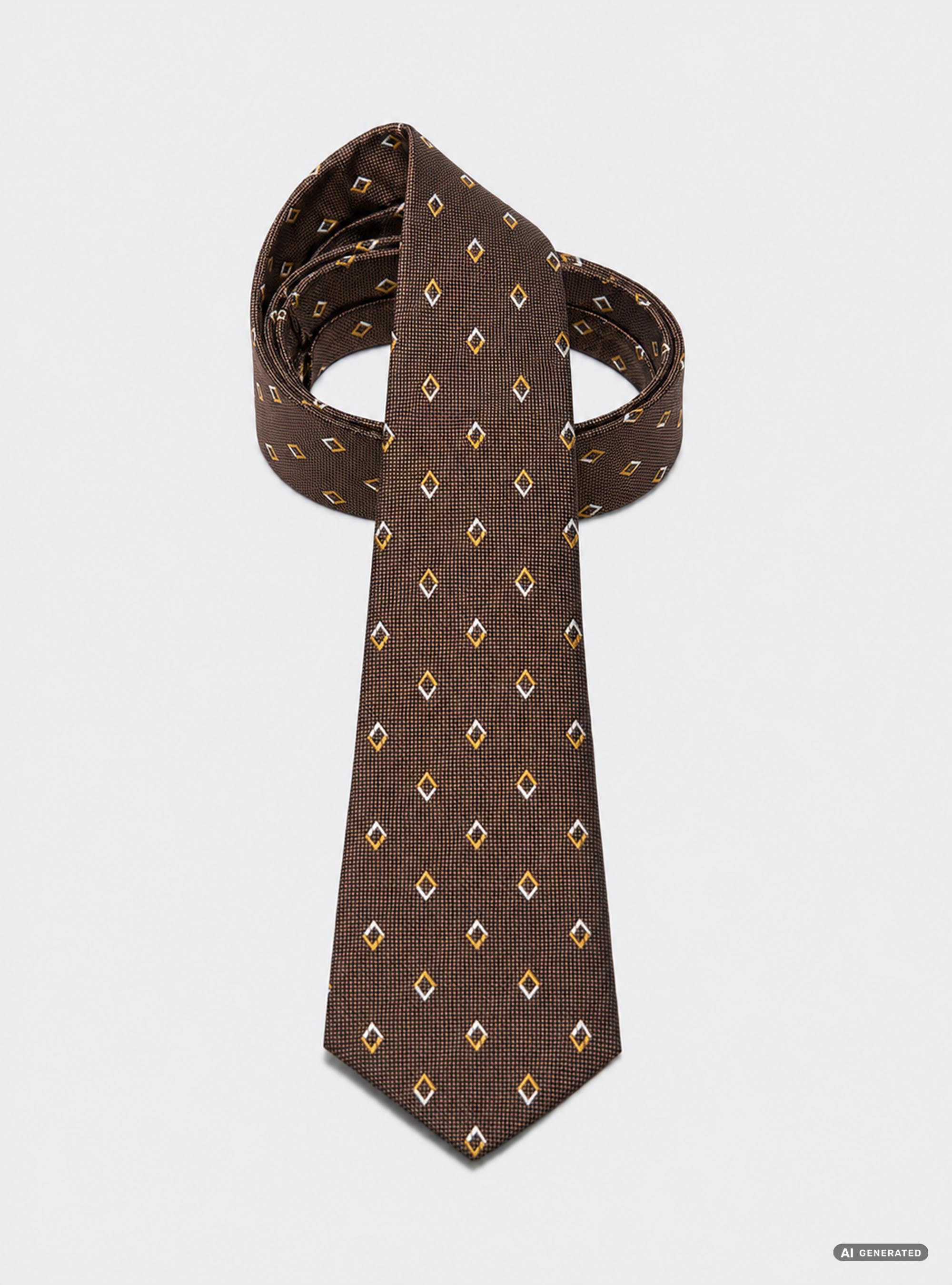 Jacquard silk tie with micro diamond pattern, BROWN