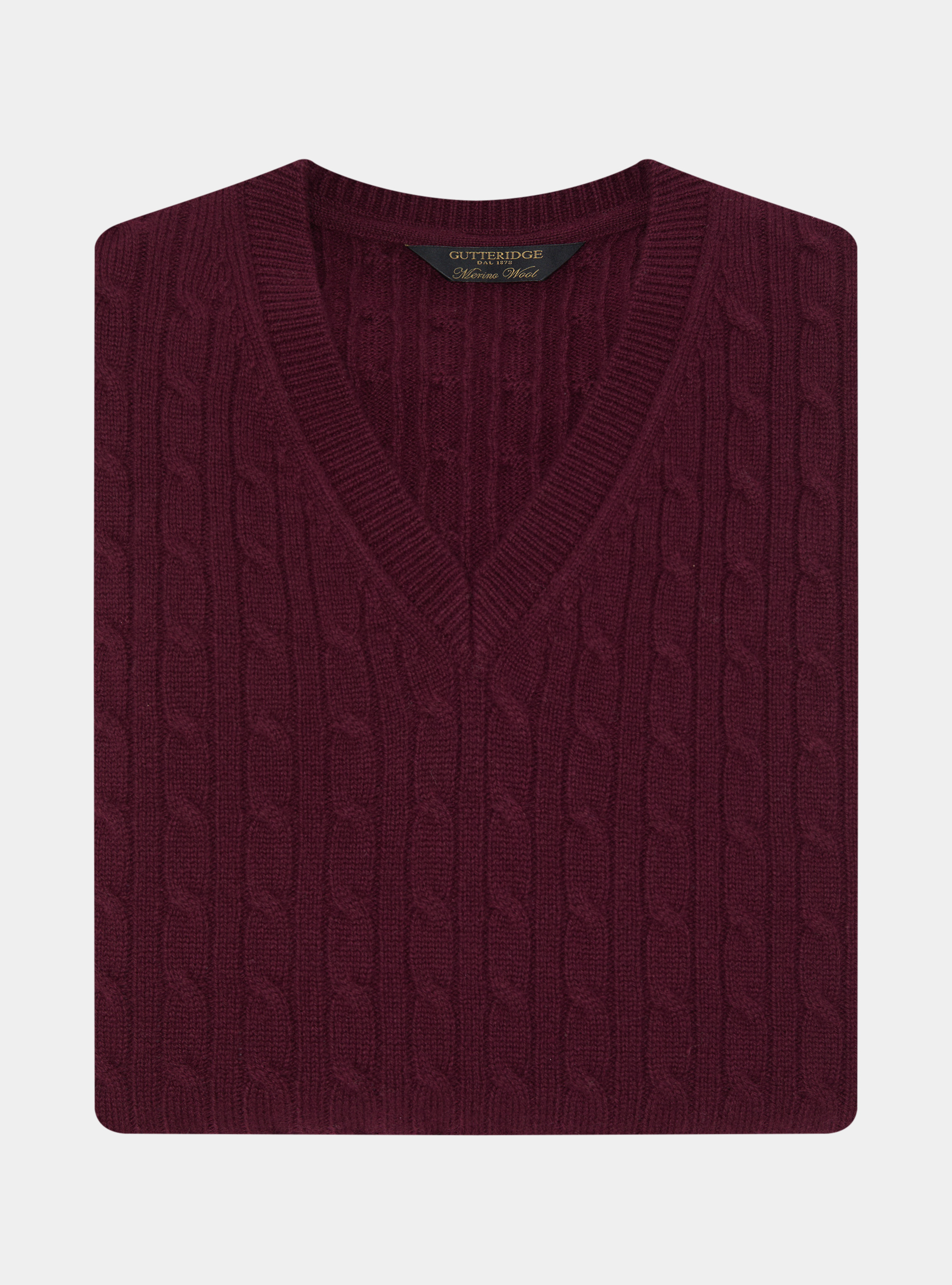 Merino wool V-neck sweater with braid, BORDEAUX