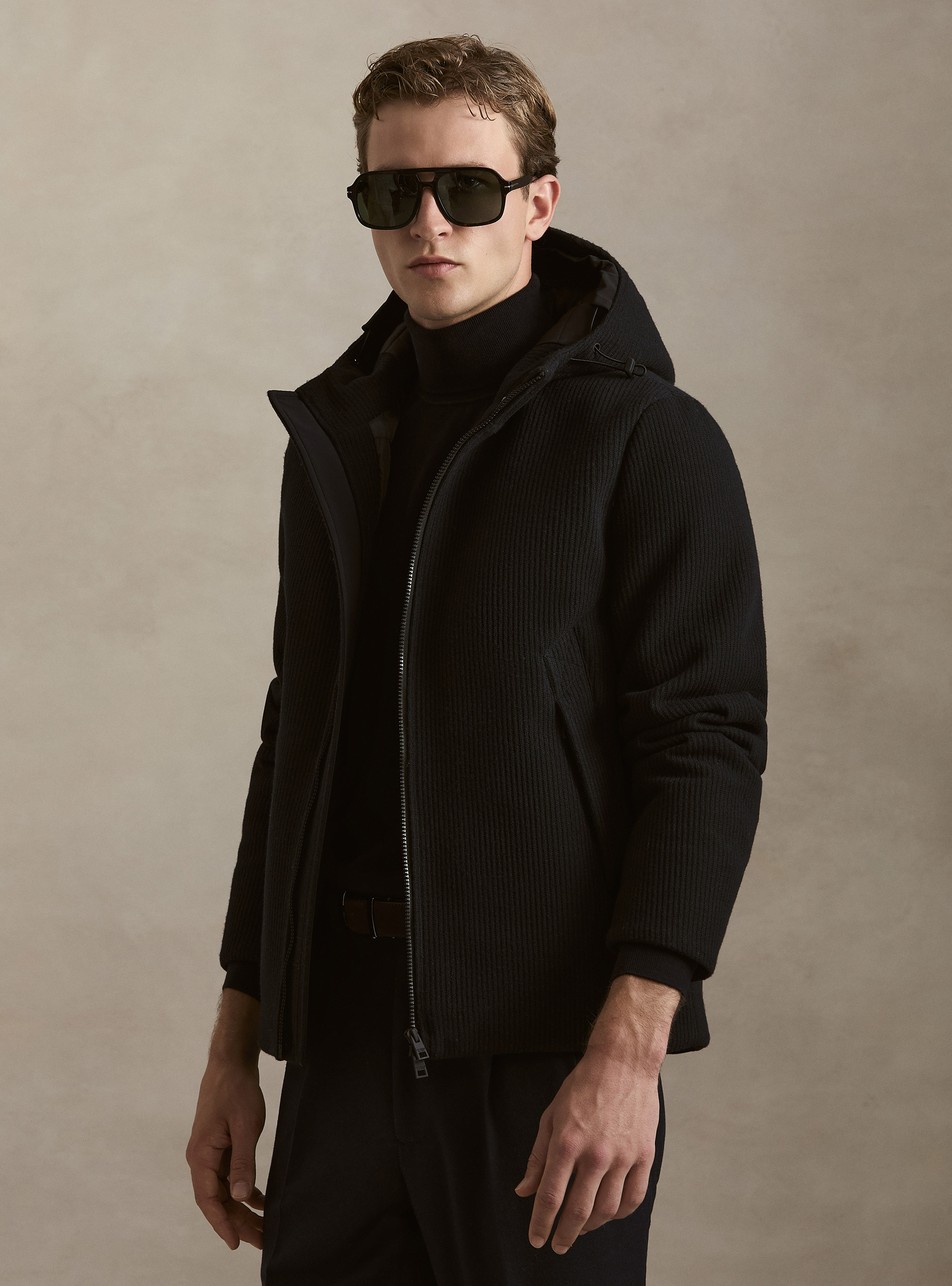 Ribbed hooded puffer jacket, NAVY BLUE