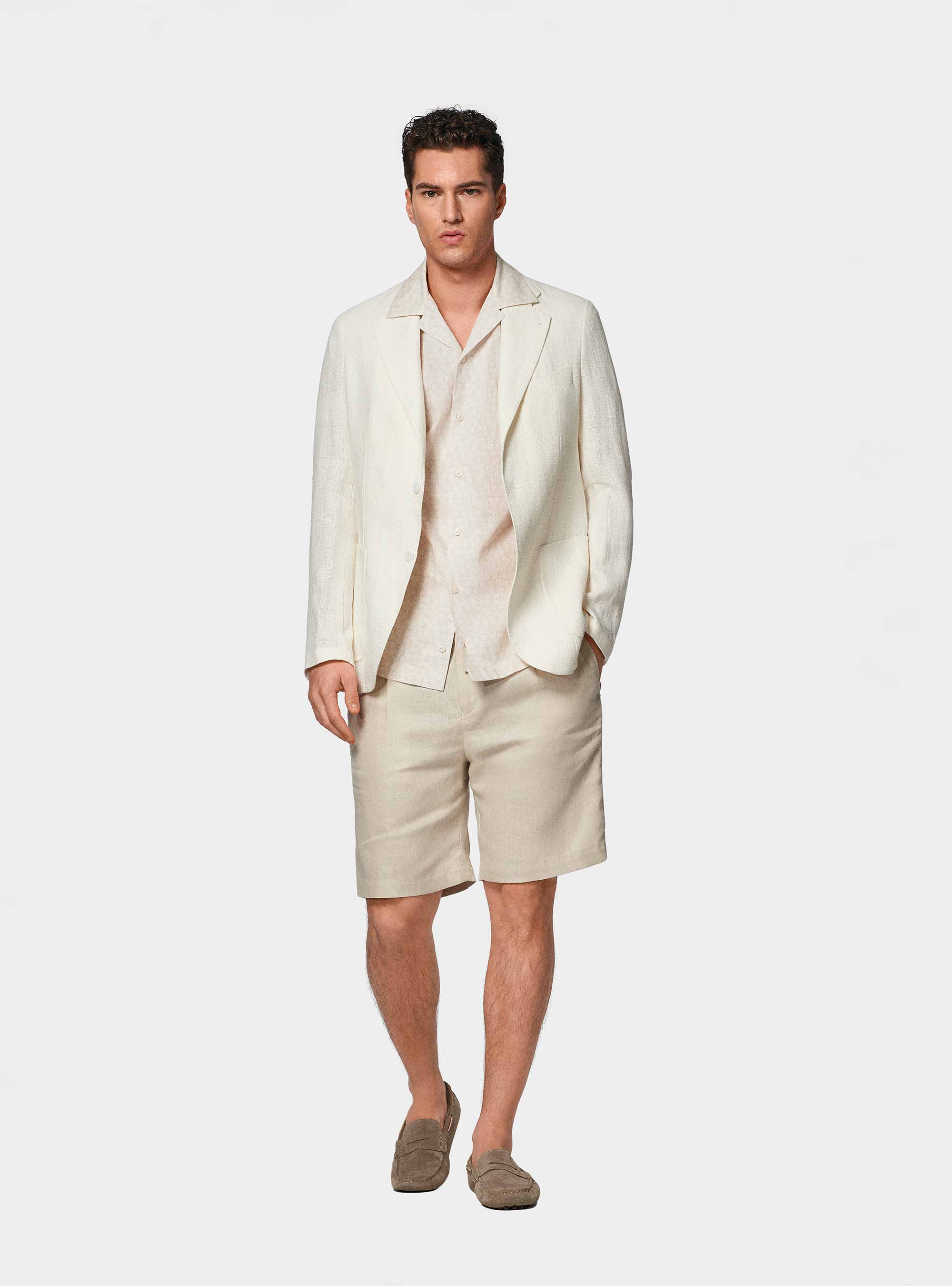 Giacca in lino crepe, BIANCO