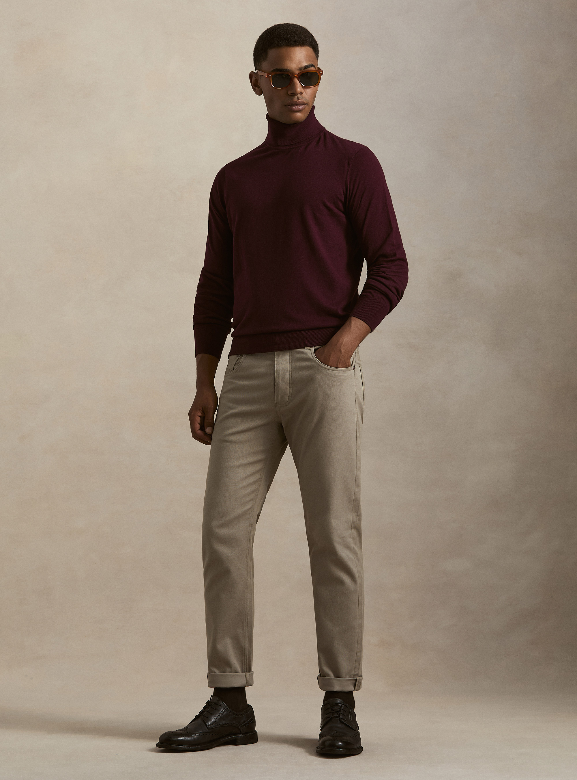 Cotton and Cashmere Turtleneck, BORDEAUX