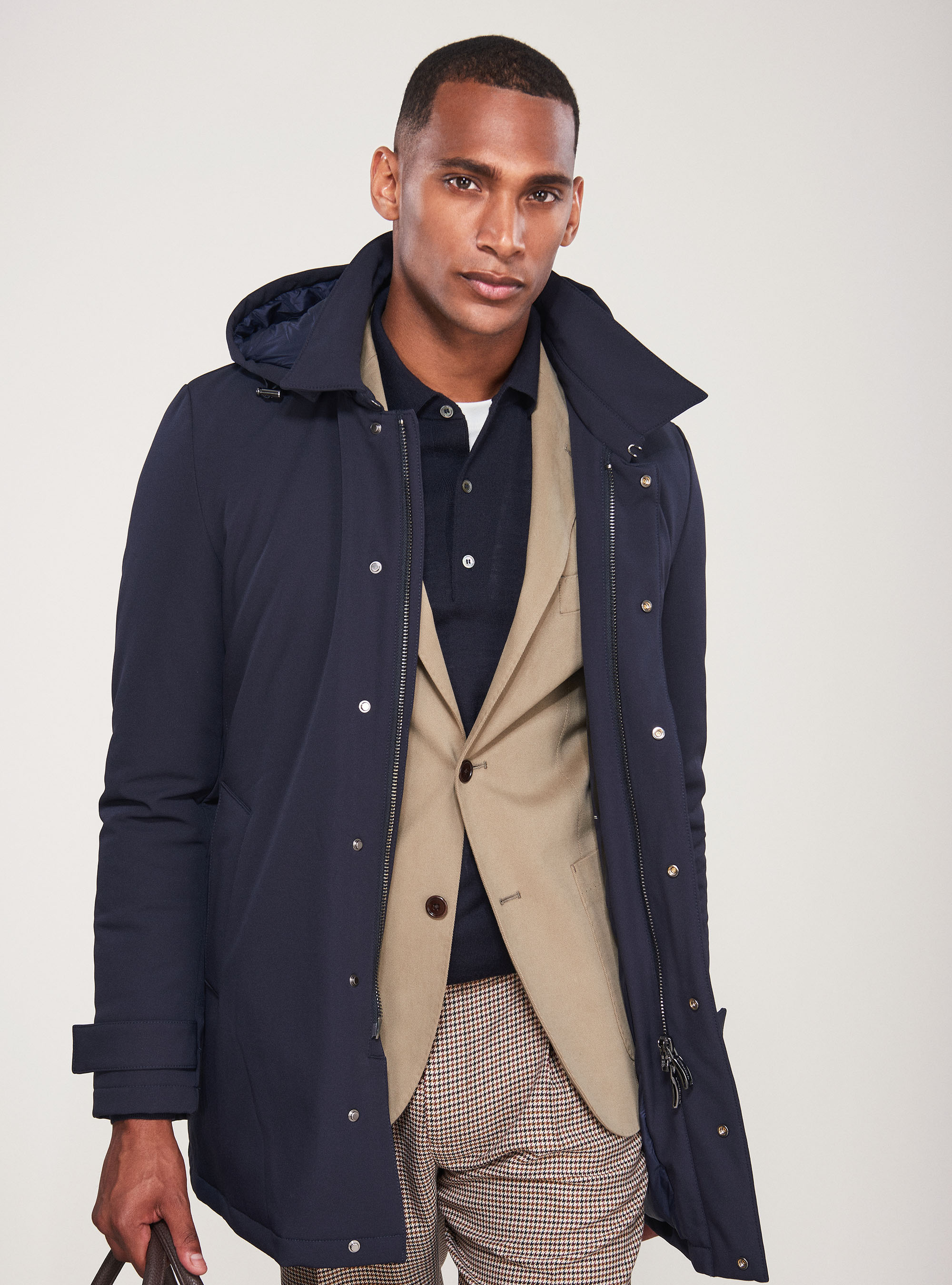 Waterproof and windproof technical fabric jacket, NAVY BLUE
