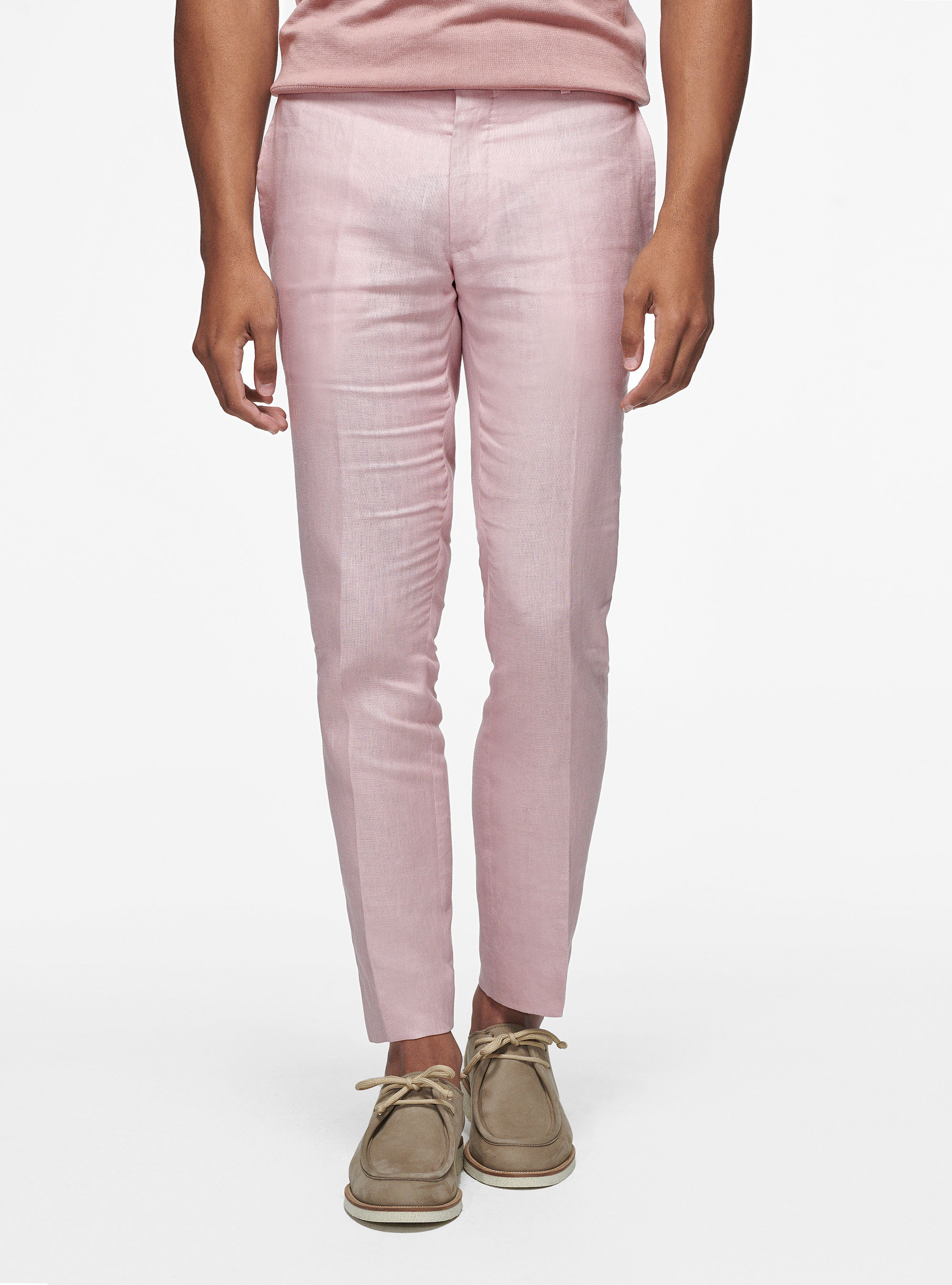 Pantaloni in puro lino, 0441C ROSA SCURO