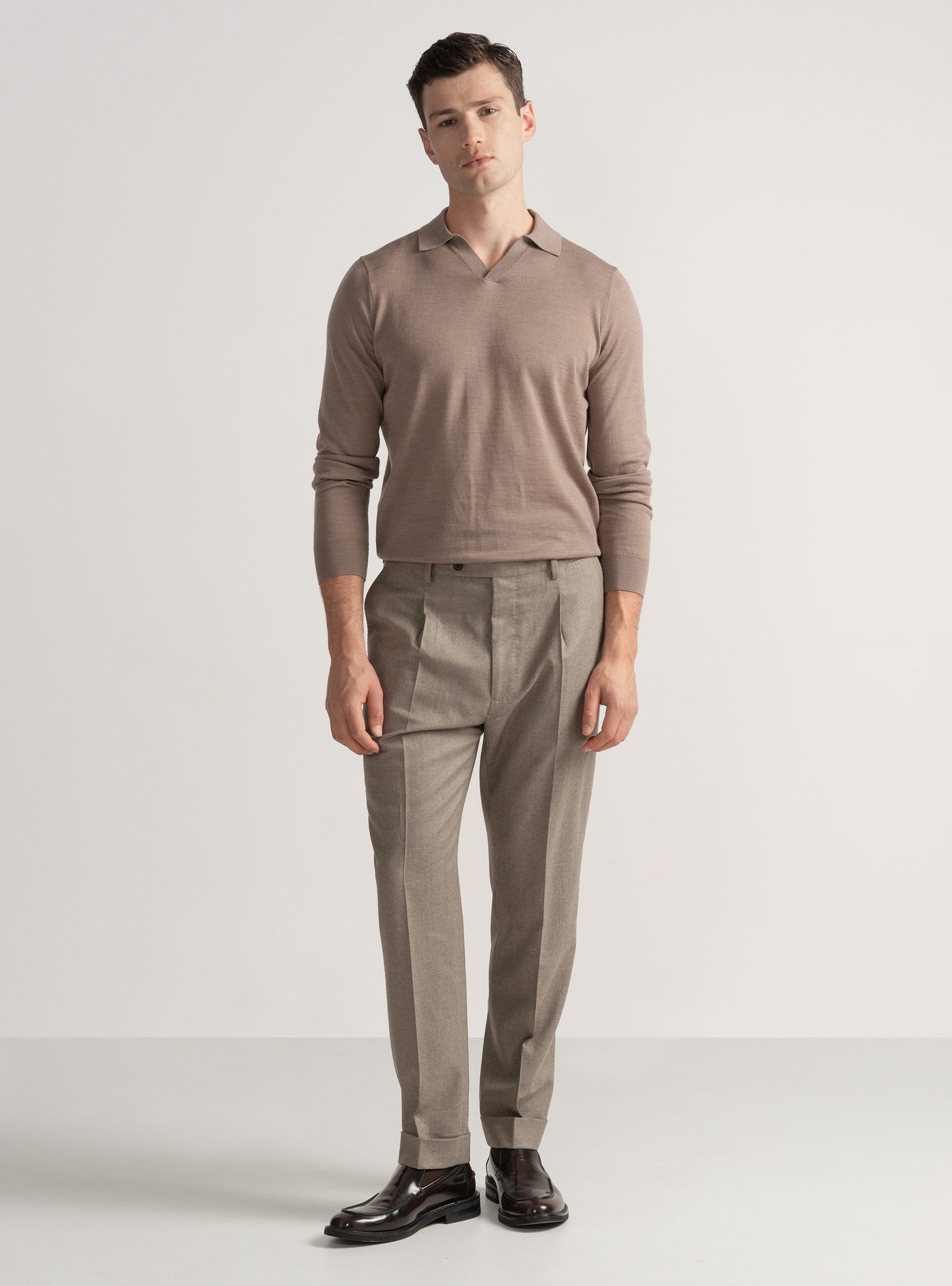 Trousers with pleats for flannel suit Vitale Barberis Canonico, SAND