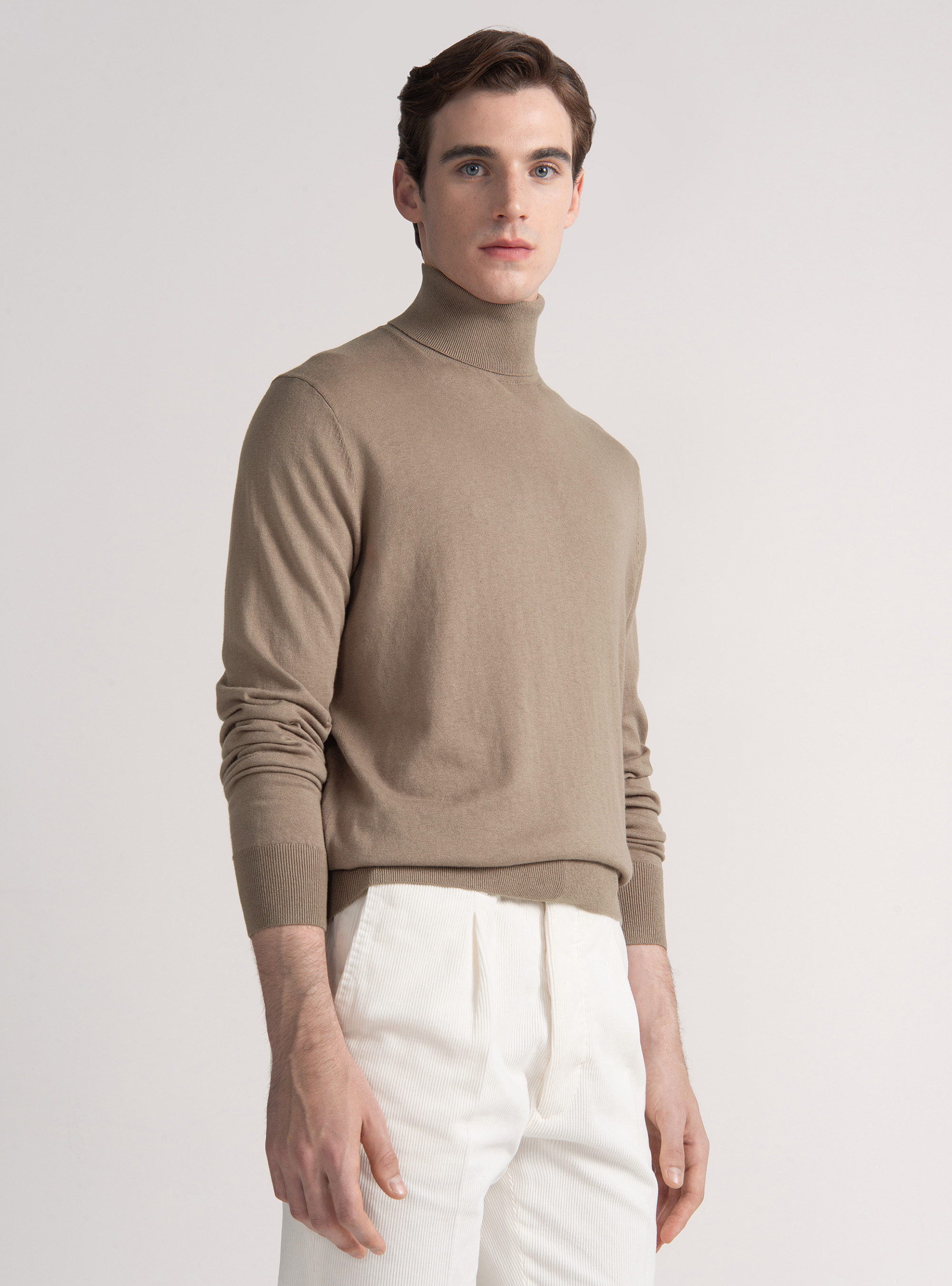 Dolcevita in cotone seta e cashmere, FANGO