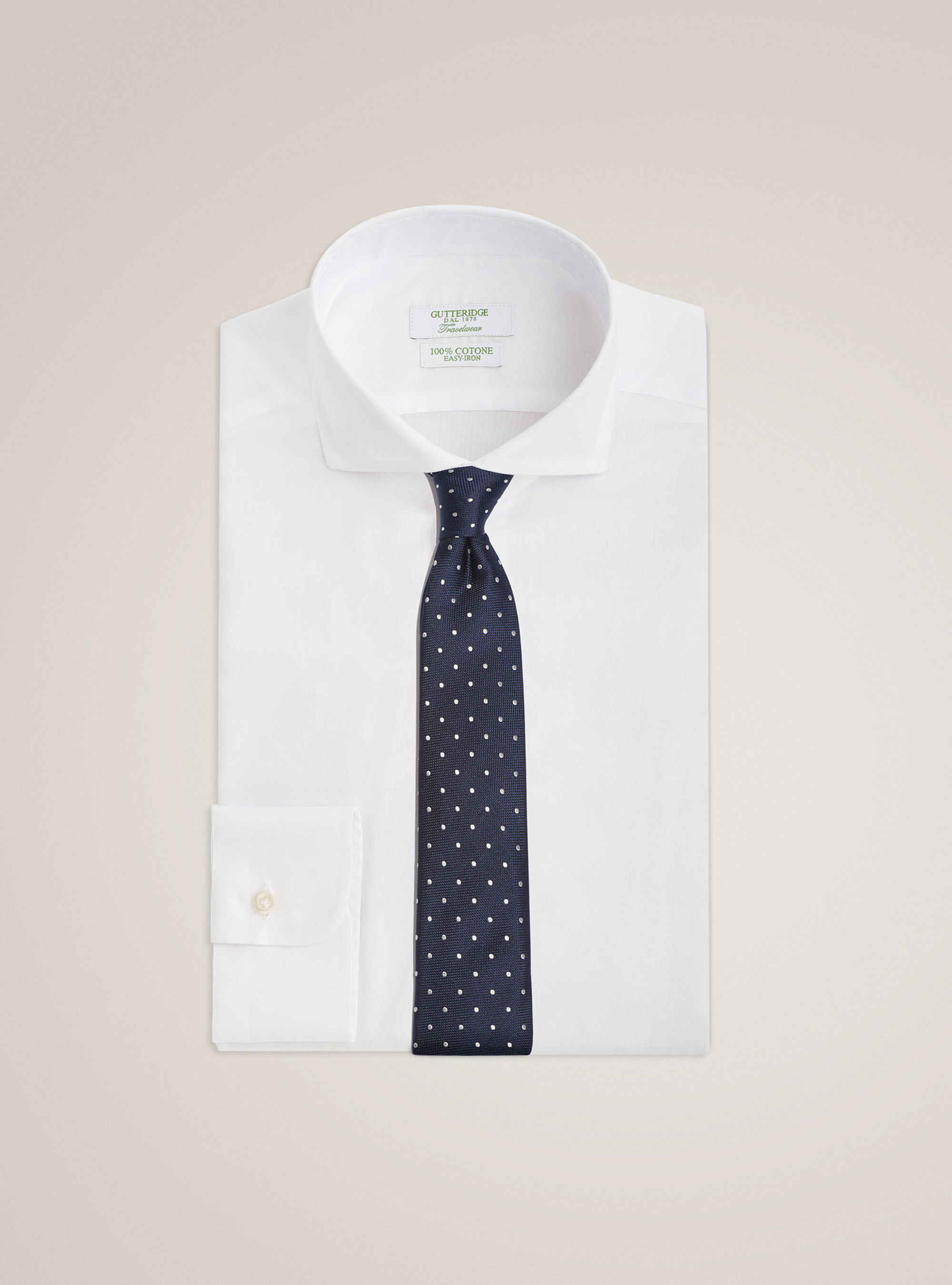 Camisa de viaje con cuello franc&eacute;s en algod&oacute;n oxford, BLANCO