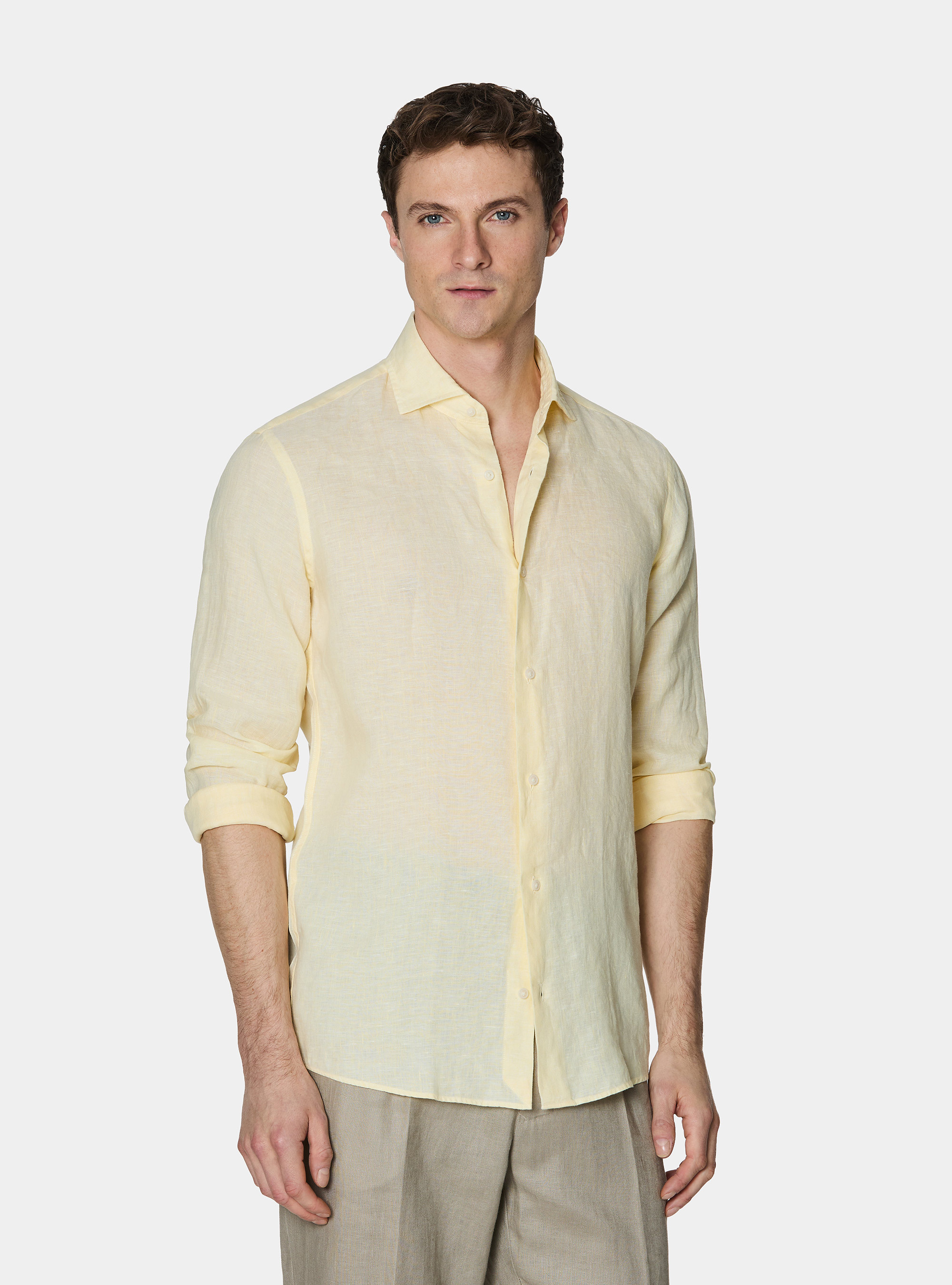 Camisa de lino puro, GIALLO CHIARO 0784C