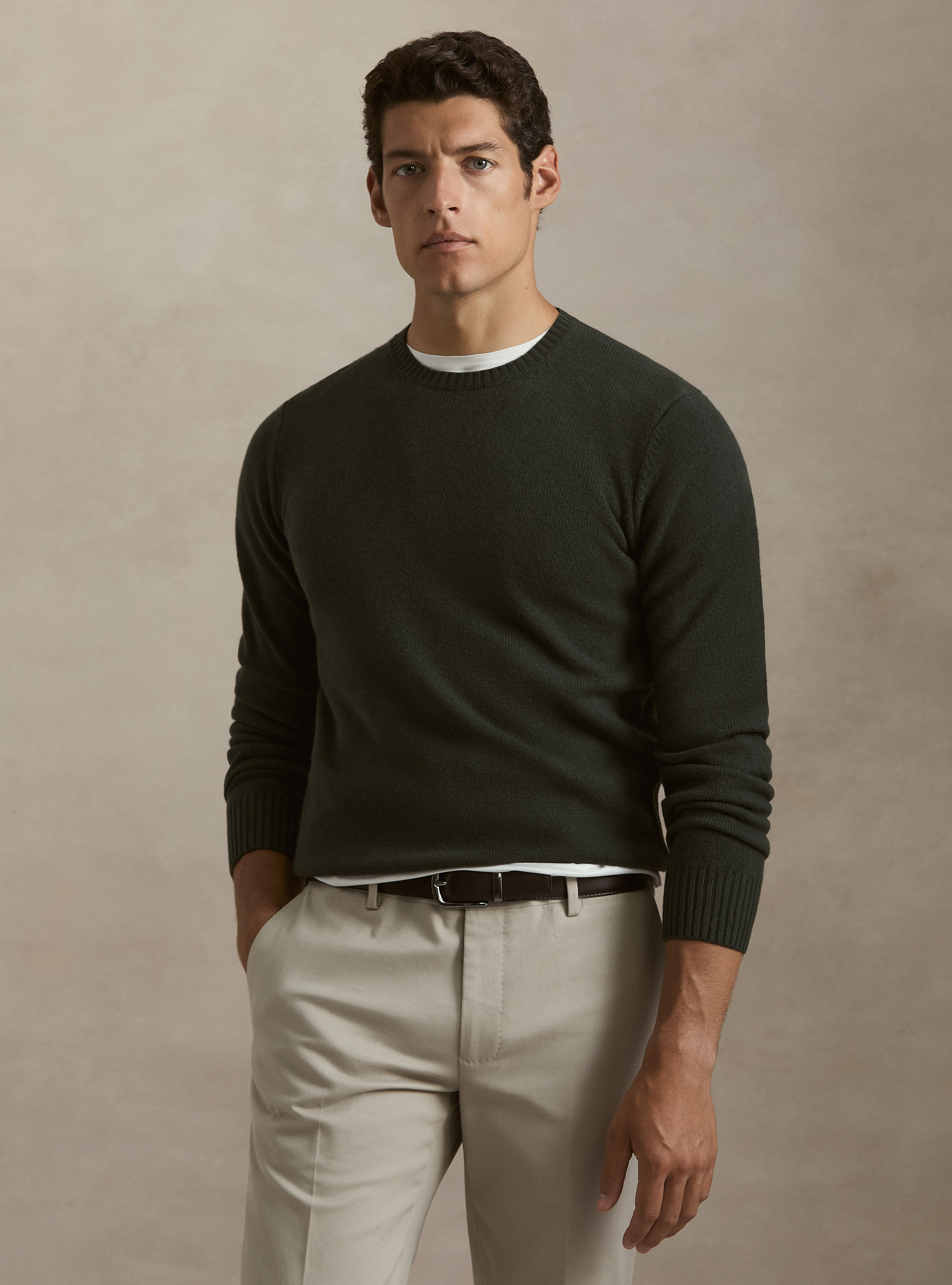 Maglia girocollo in misto lana e cashmere, MILITARE 0609C