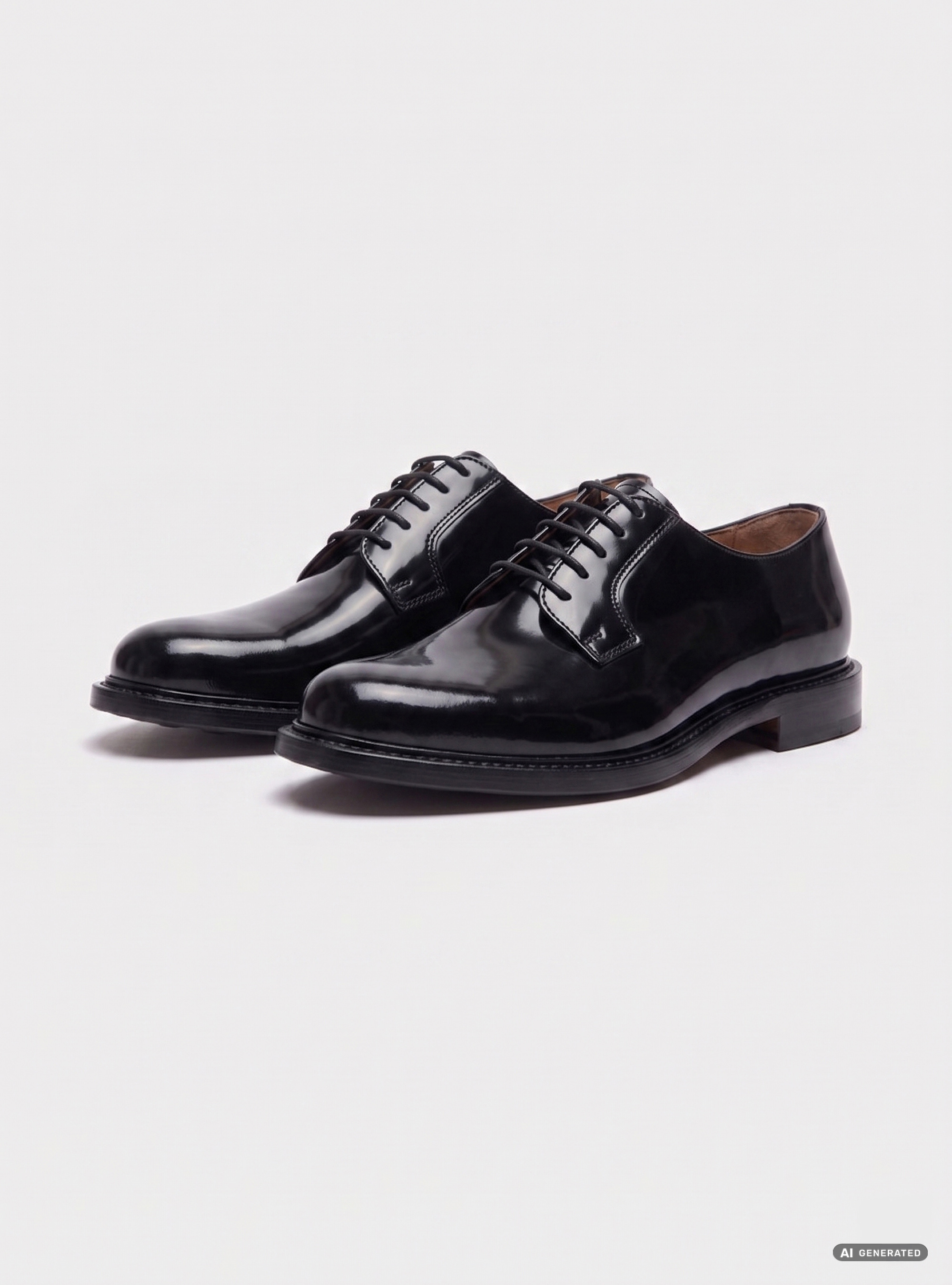 Derbies &agrave; lacets en cuir poli, NOIR