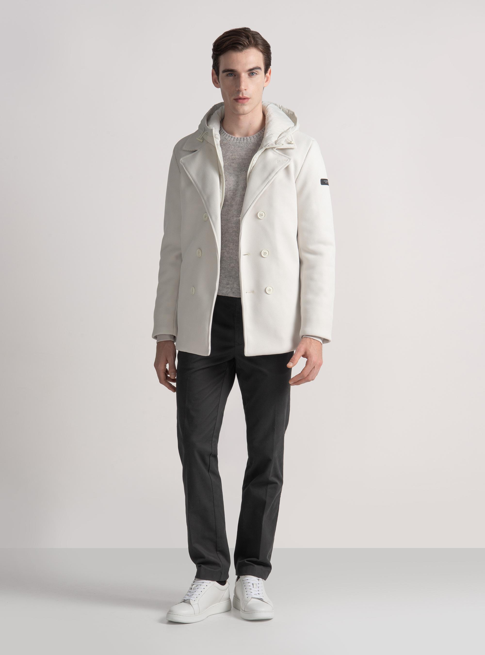 Blouson technique avec bavette et capuche r&eacute;versible, 0055C OFF WHITE