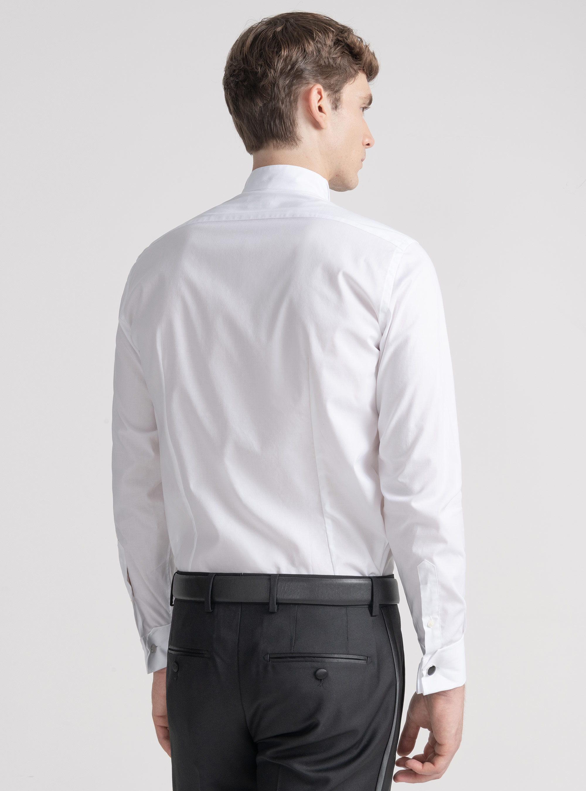 Camicia smoking collo diplomatico con plastron, BIANCO