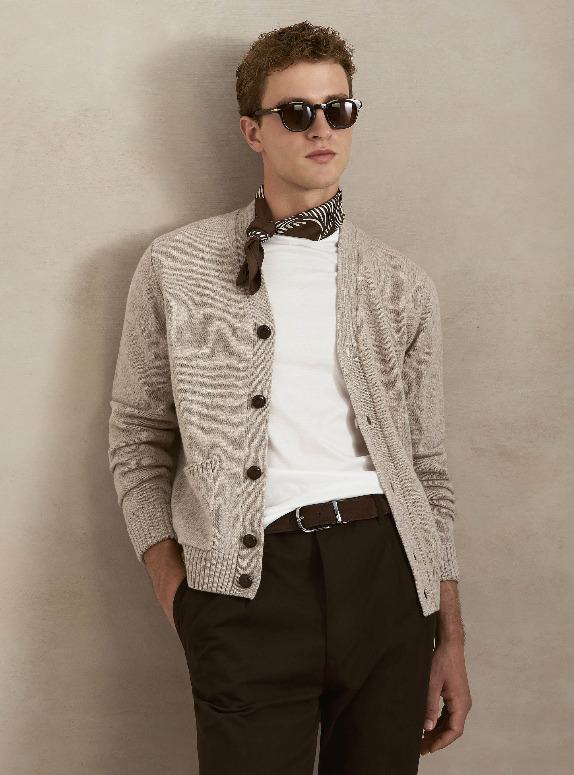 Shetland wool knitted cardigan, ECRU