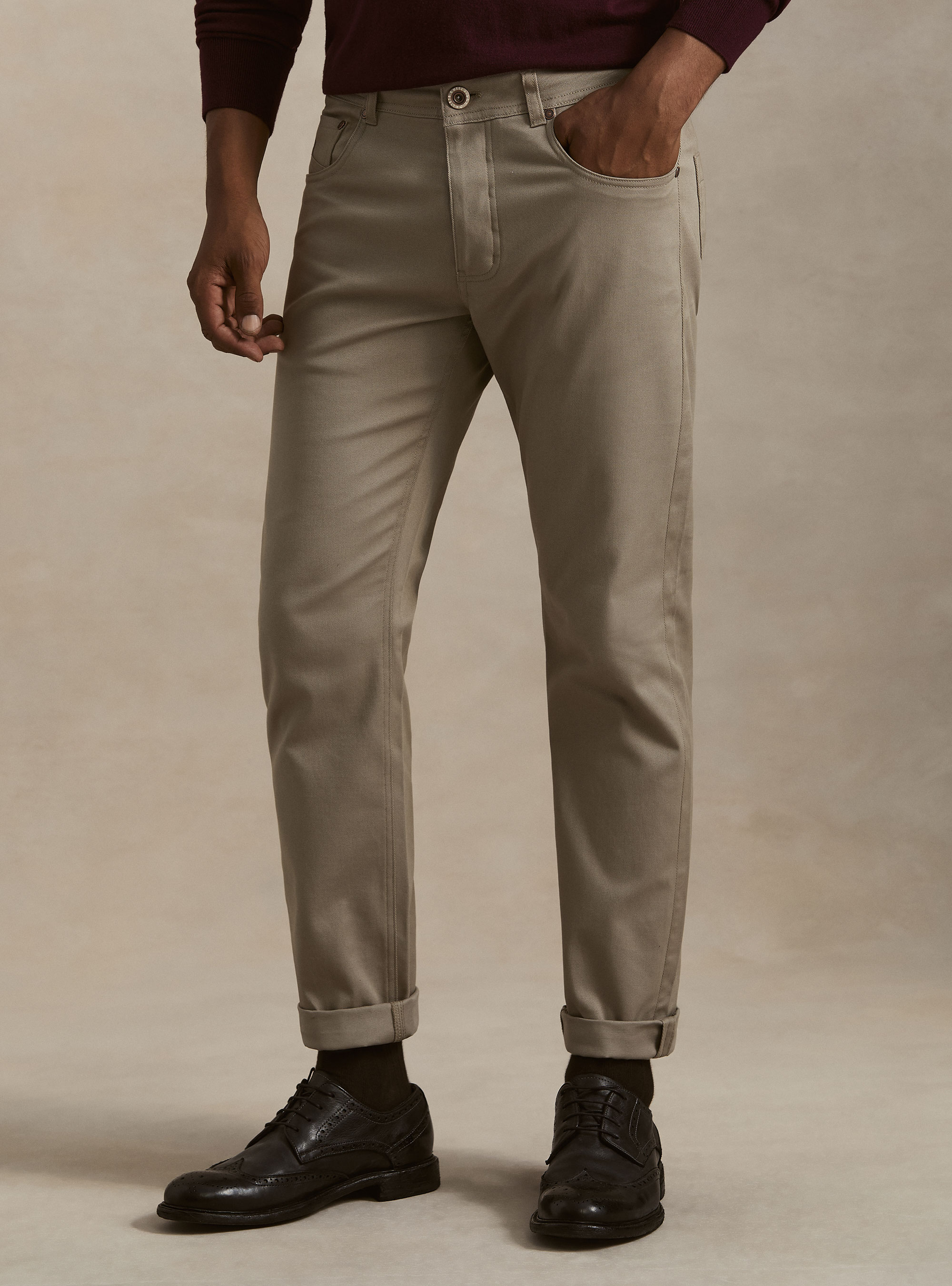 Pantalones 5 bolsillos de mezcla de algod&oacute;n labrado, FANGO 0568C