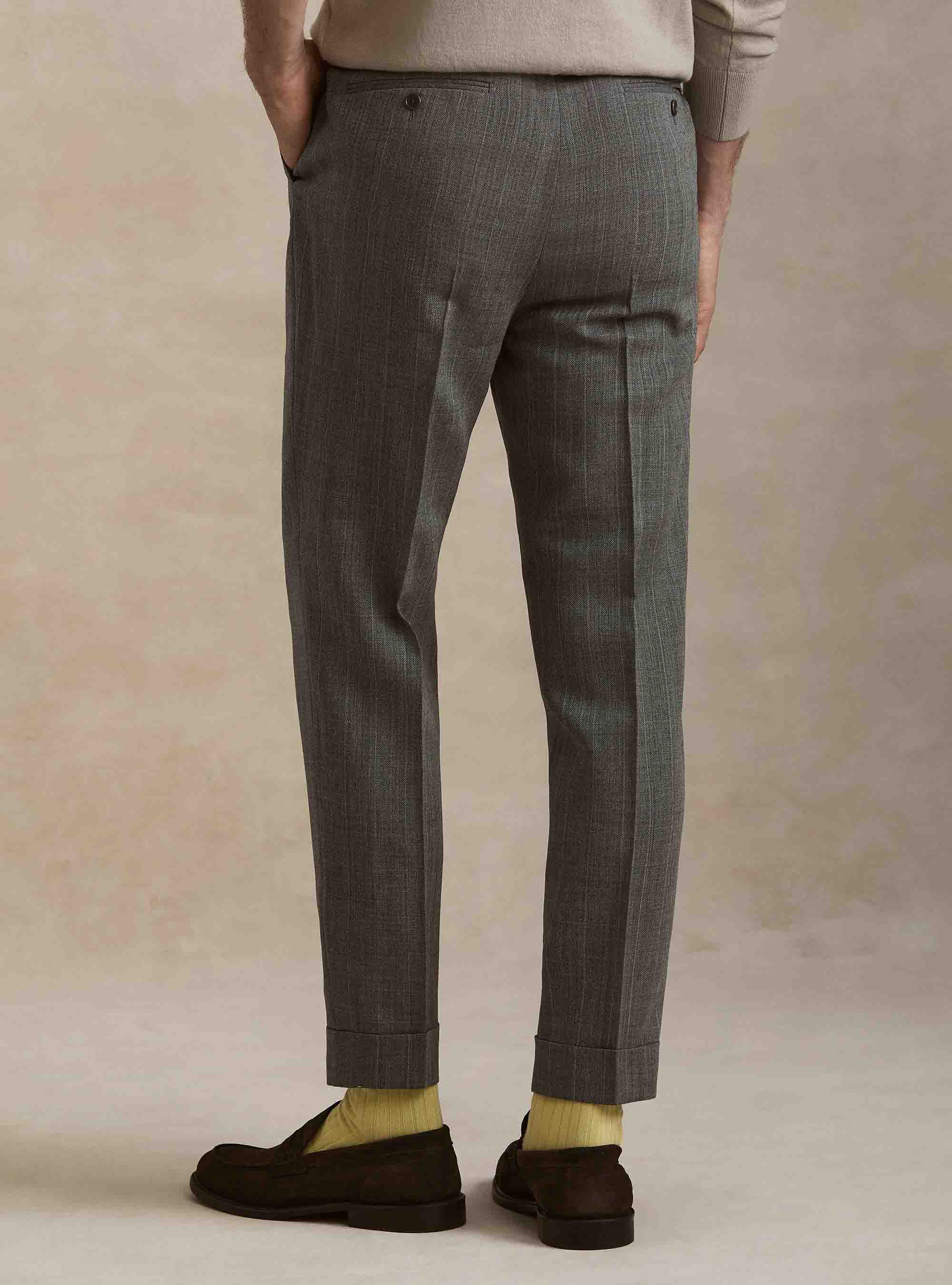 Herringbone pure wool pleated trousers, GRIGIO MED MEL 0123C