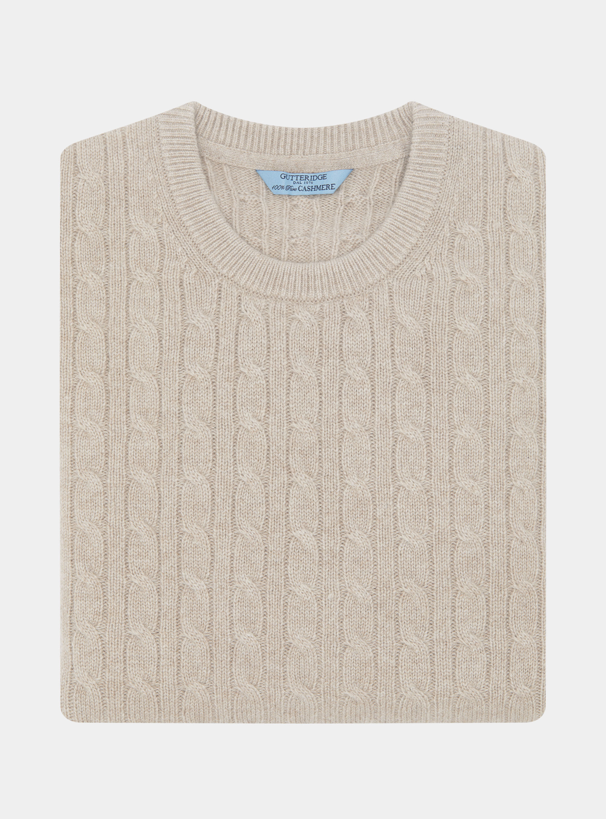 Braided crew neck sweater in pure cashmere, ECRU