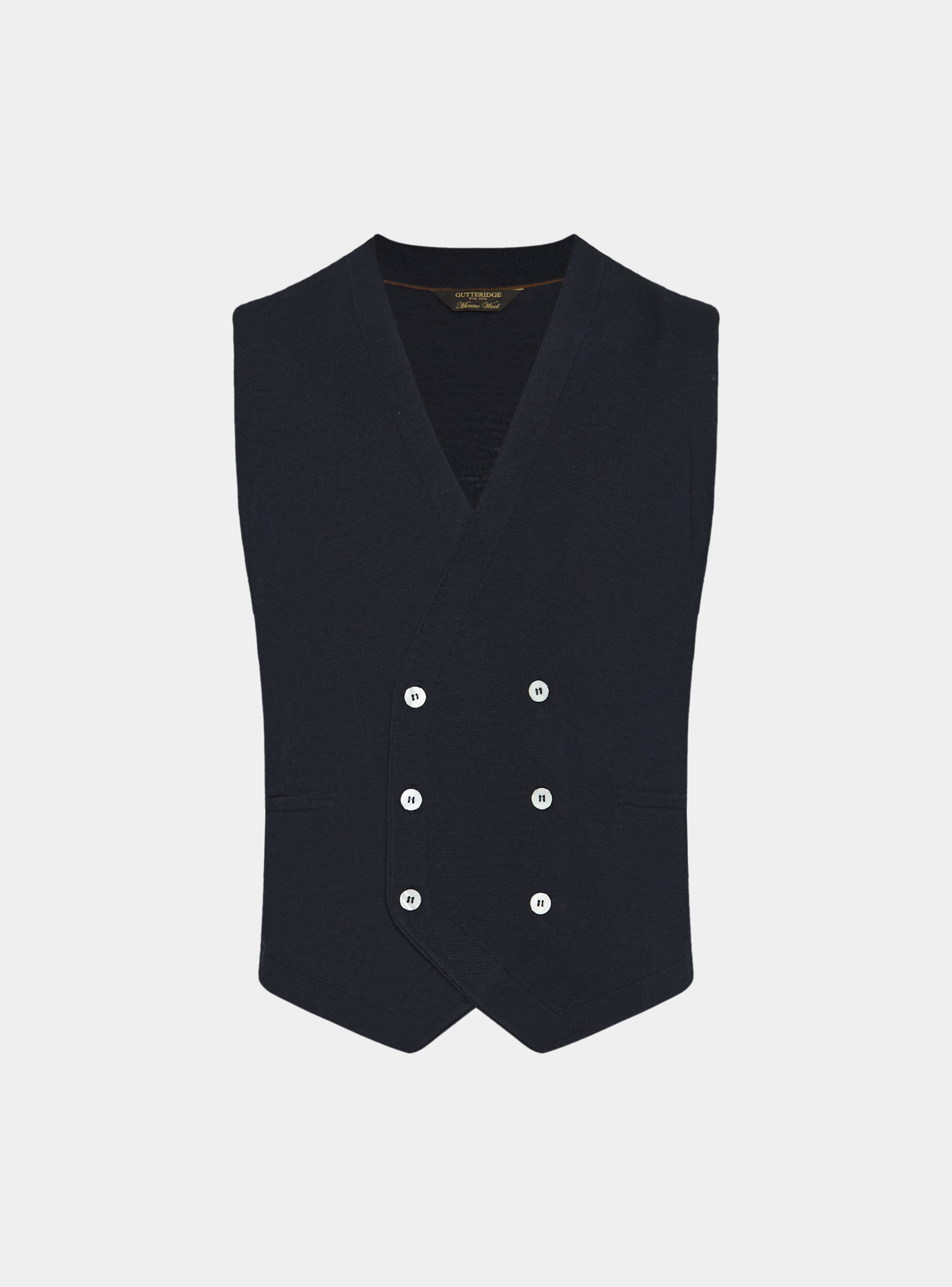 Double-breasted knitted gilet in pure extra-fine merino wool, NAVY BLUE