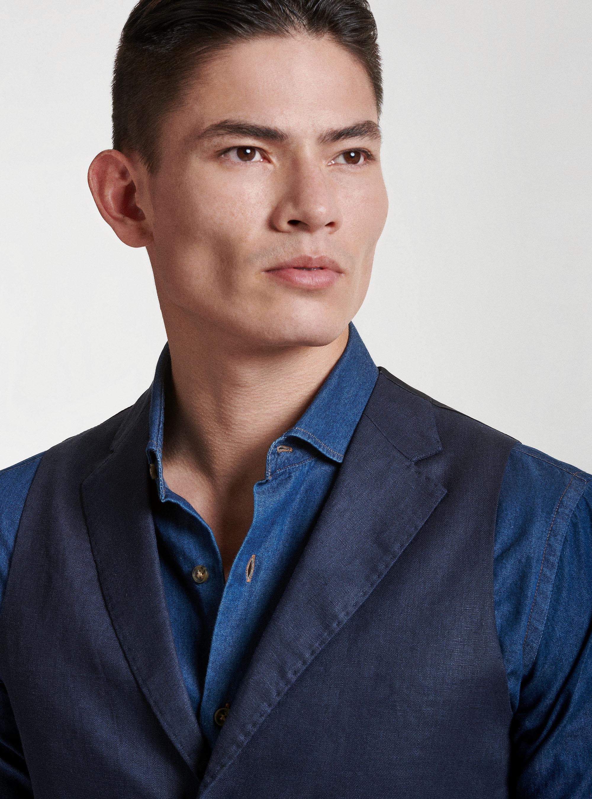 Pure linen single-breasted waistcoat with lapels, NAVY BLUE