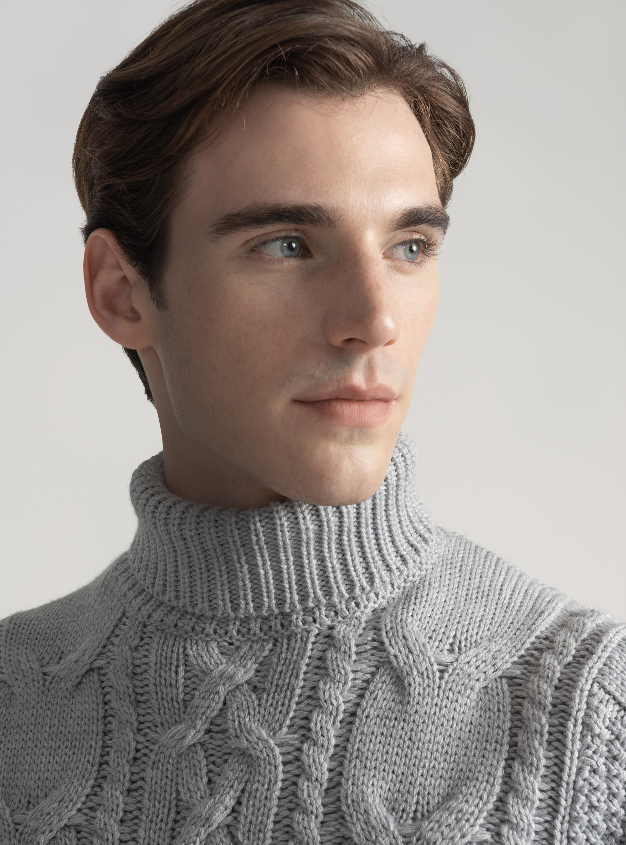 Wool-blend turtleneck sweater with braid, LIGHT GREY MELANGE