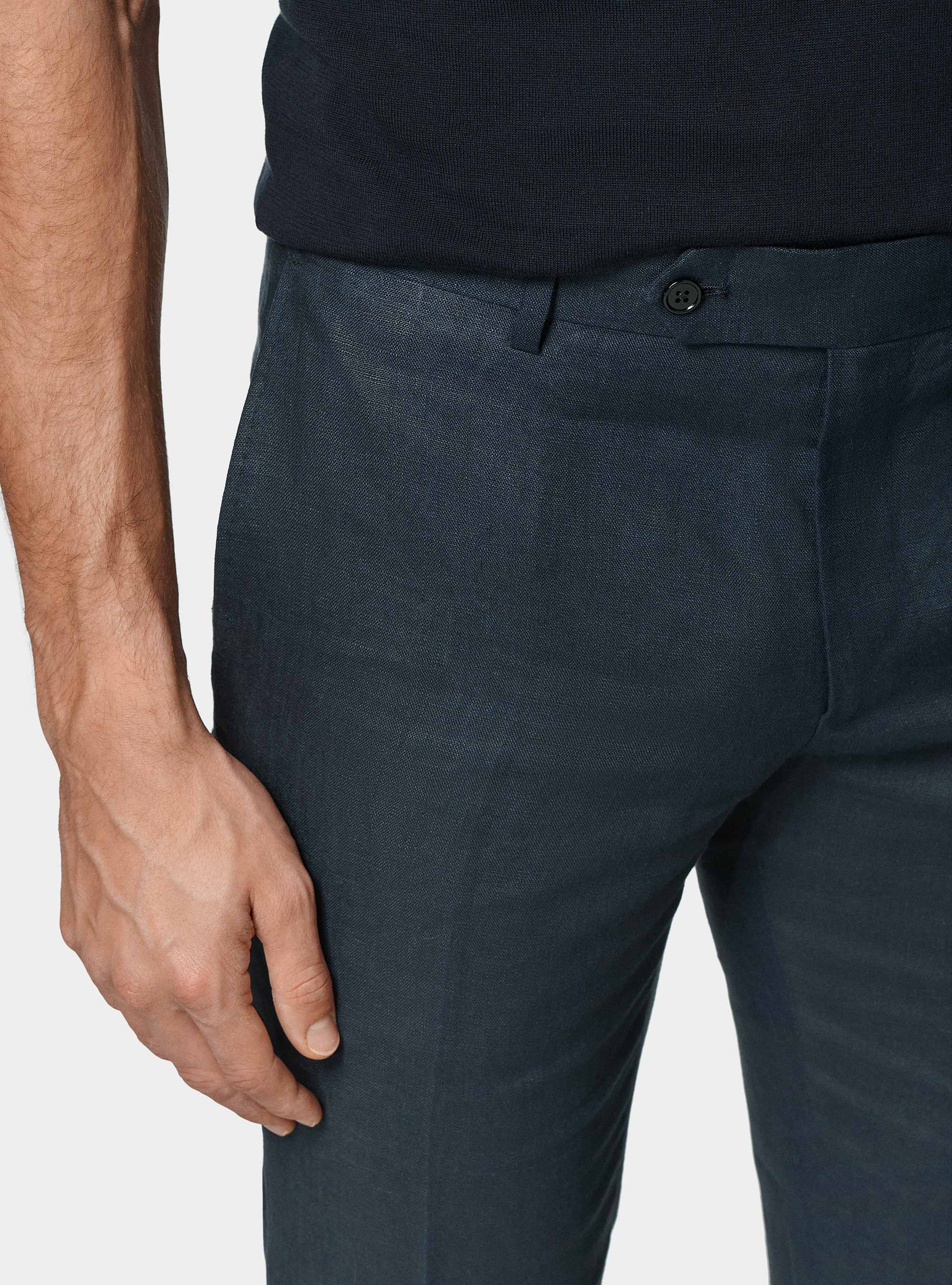 Pantaloni abito in puro lino, BLU NAVY
