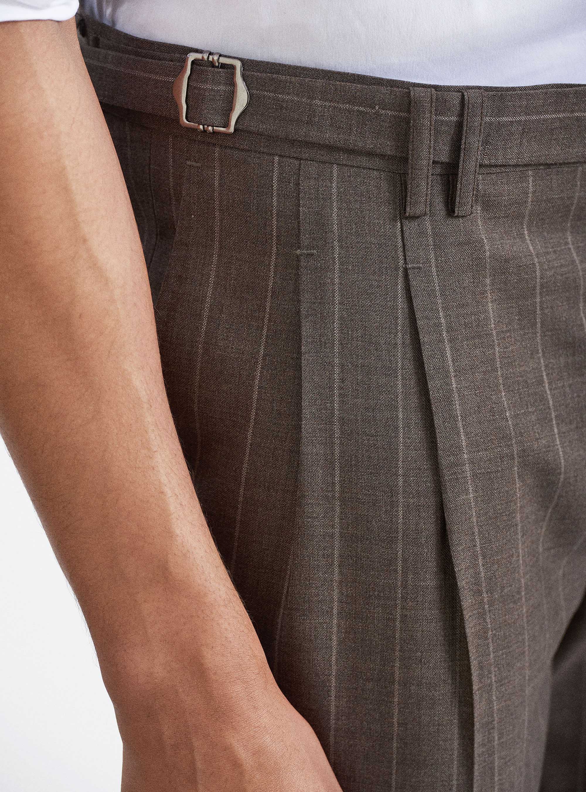 Pure wool pinstripe suit trousers Vitale Barberis Canonico, BROWN
