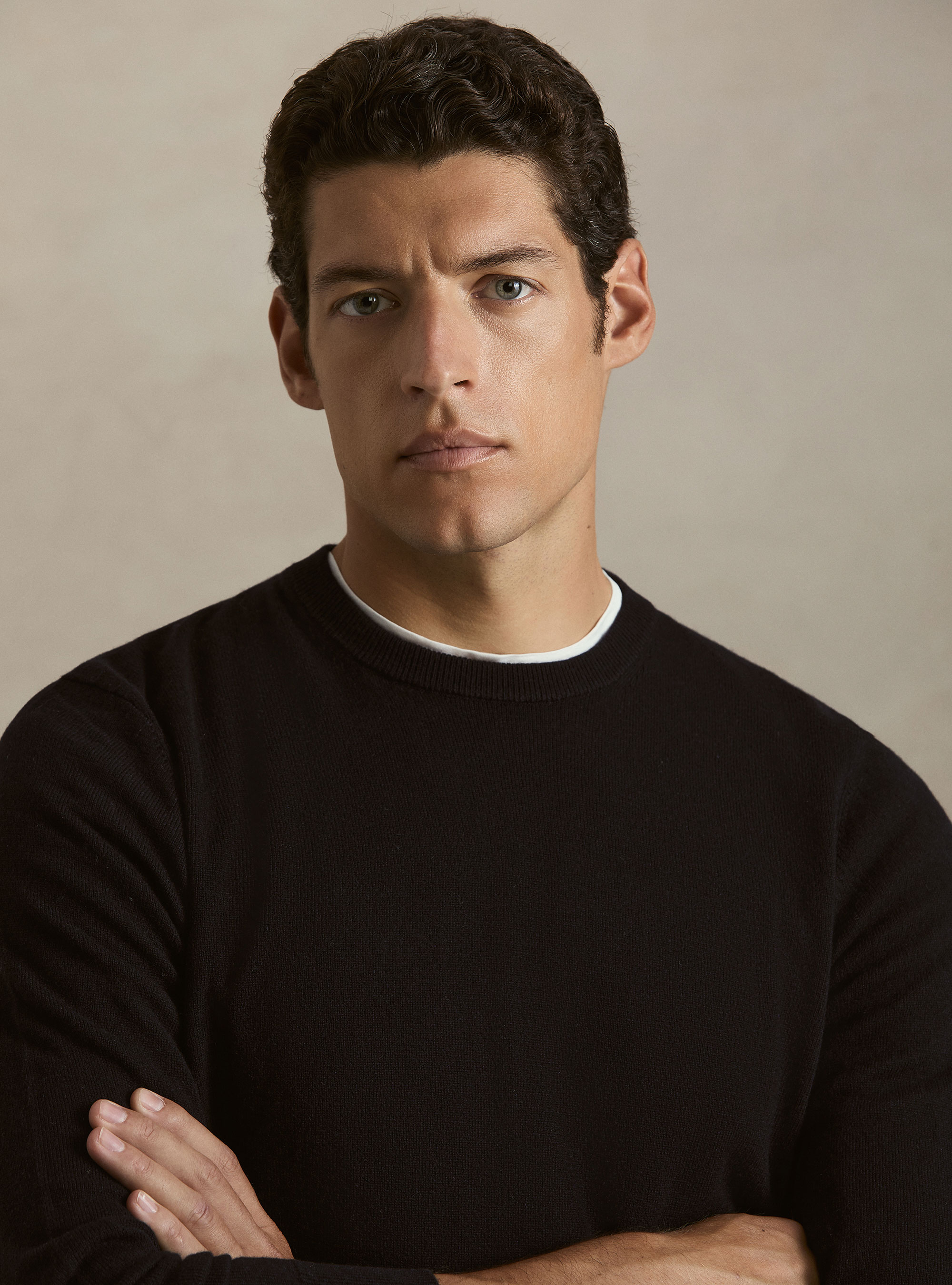Wool and cashmere blend crewneck sweater, NAVY BLUE