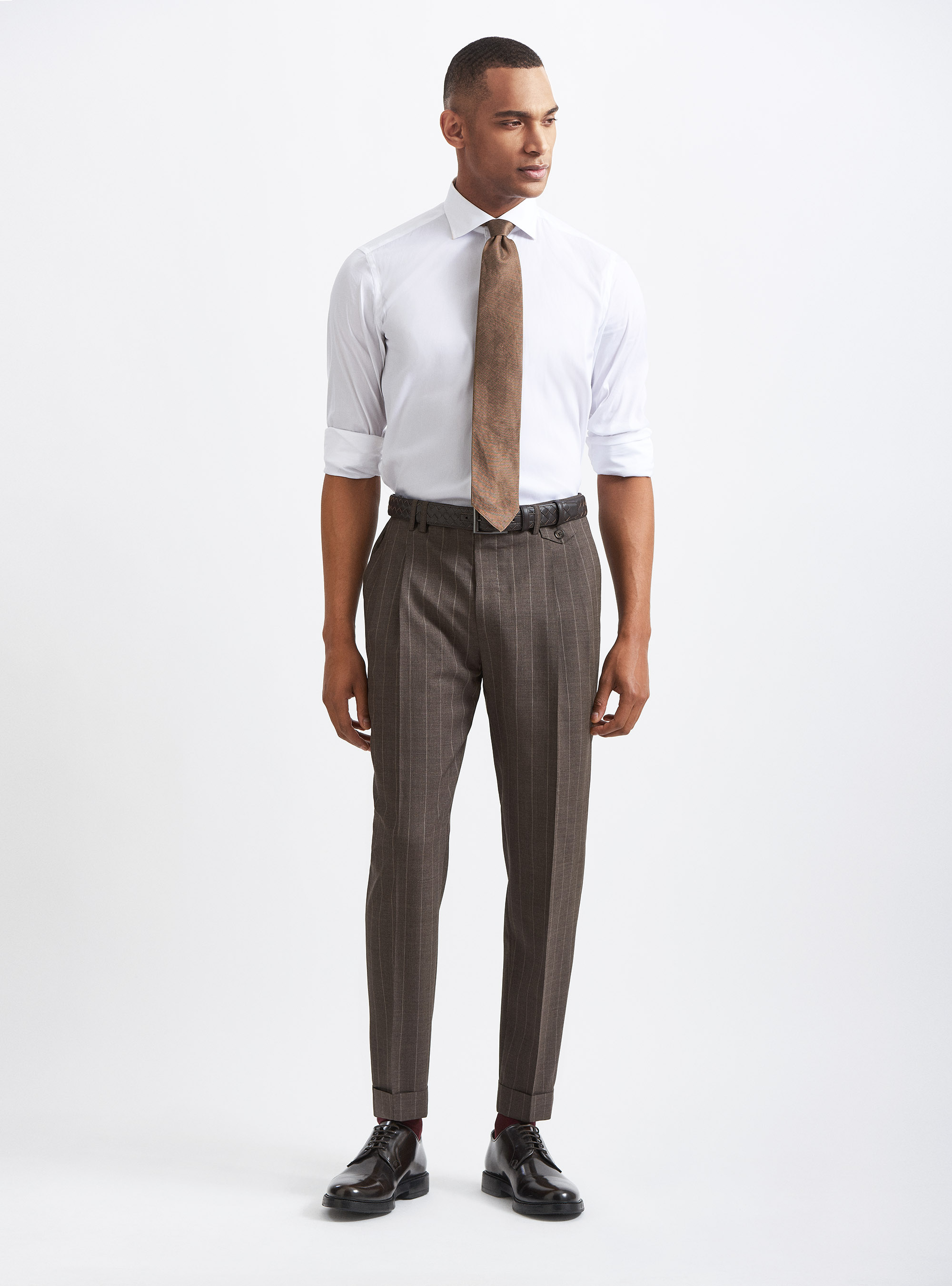 Pure wool pinstripe suit trousers Vitale Barberis Canonico, BROWN