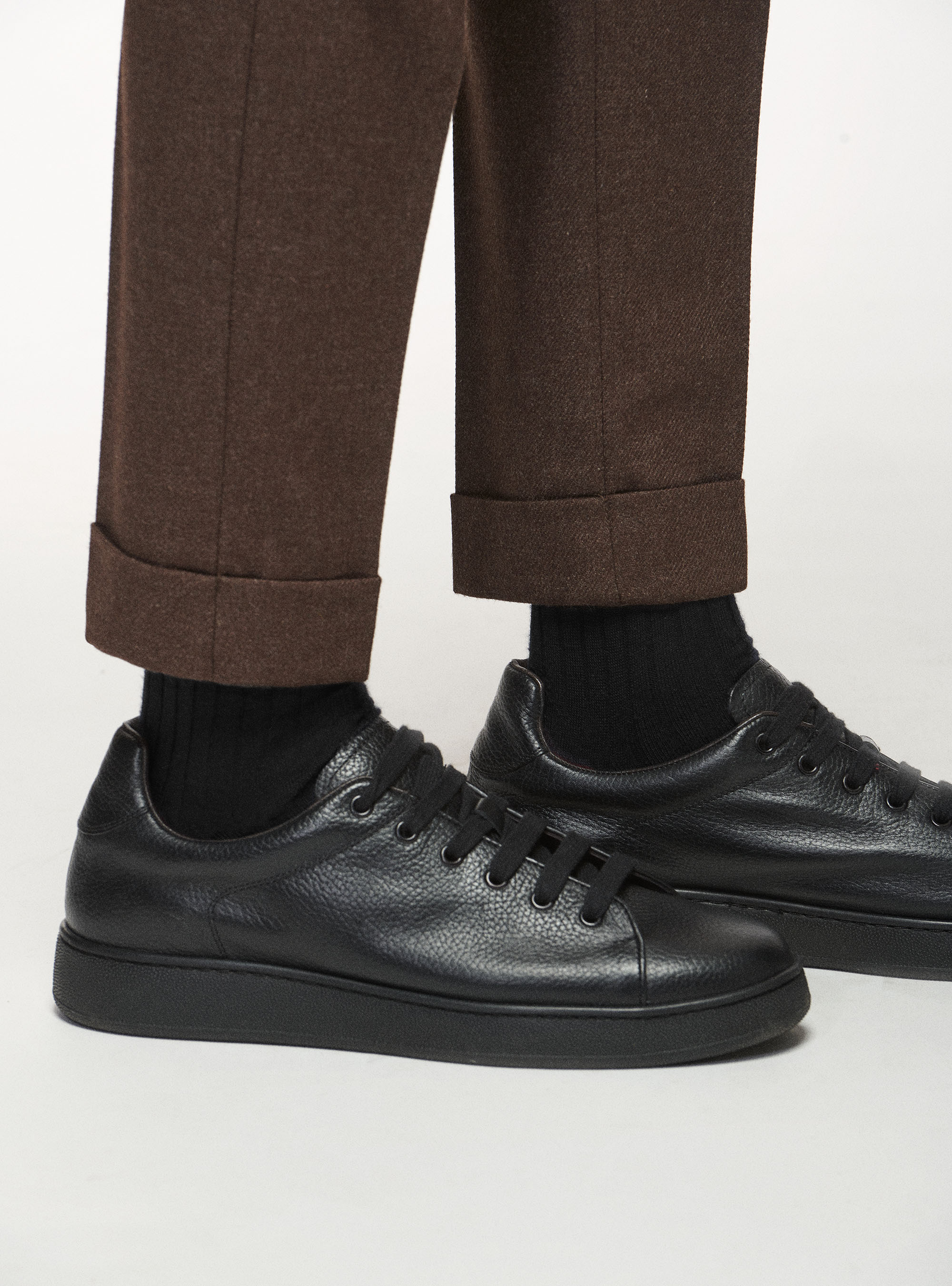 Grained leather trainers, BLACK