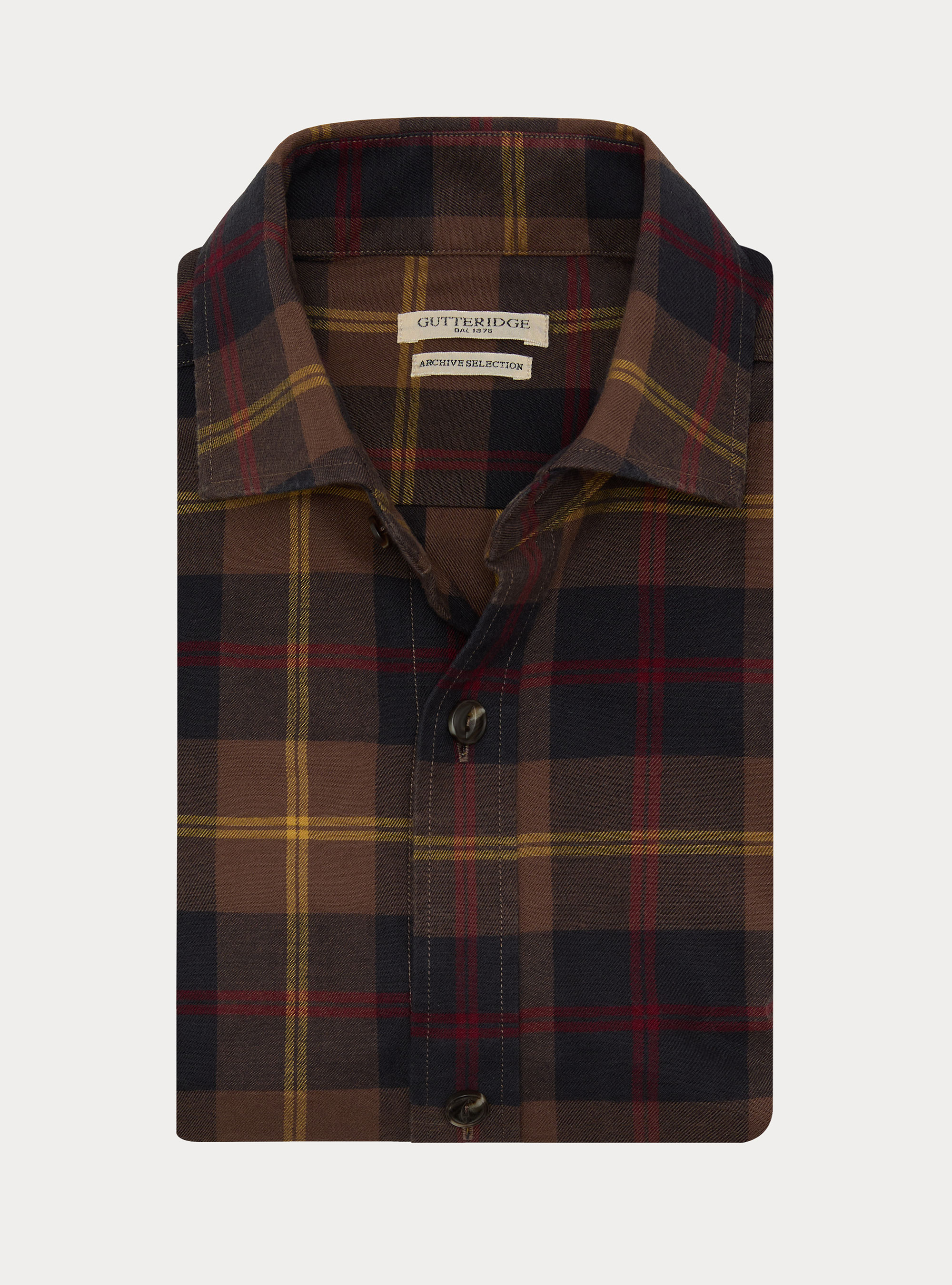 Camicia relaxed fit in misto cotone a quadri, MARRONE