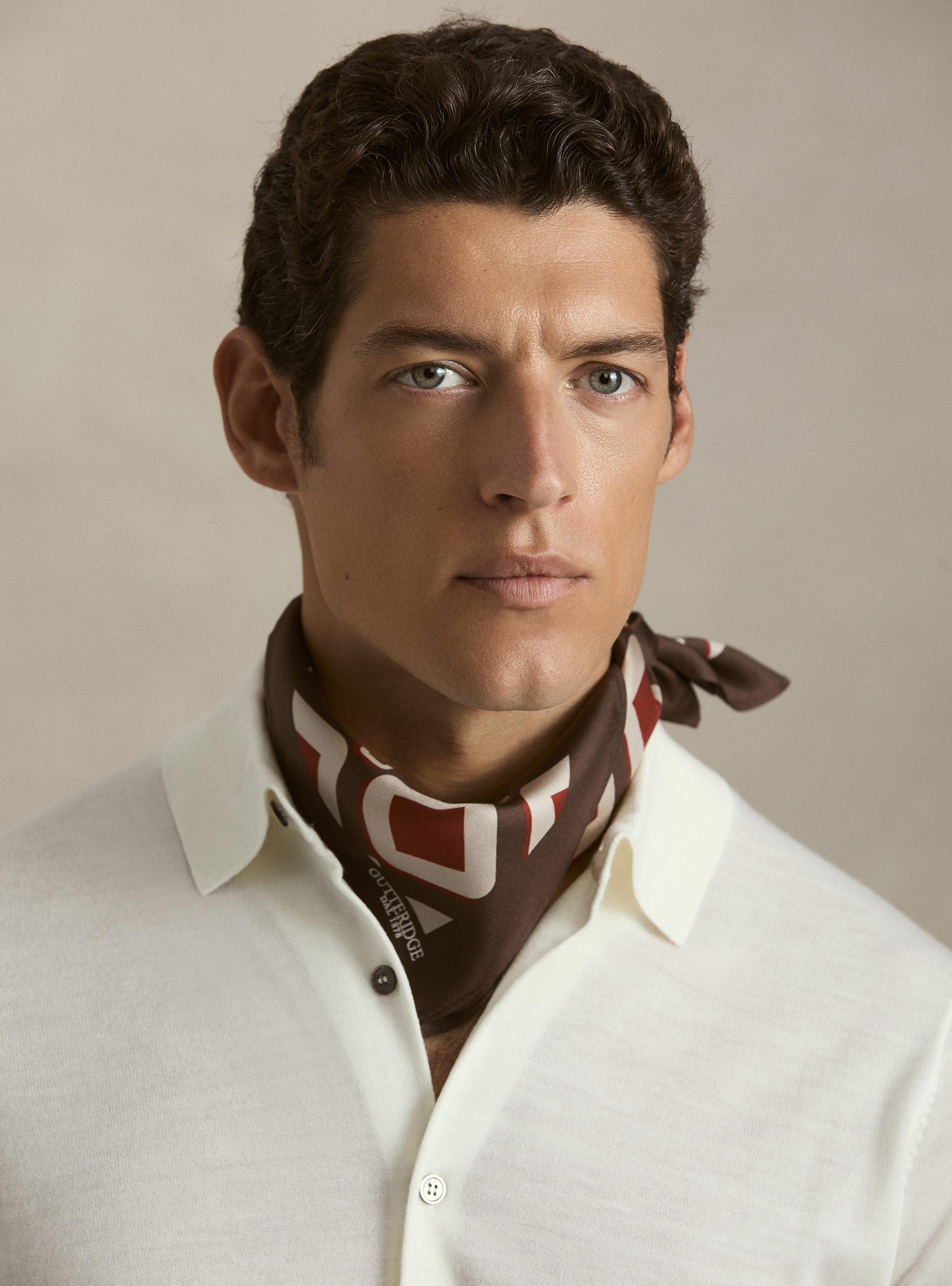 Long-sleeved extrafine merino wool knitted polo, WHITE