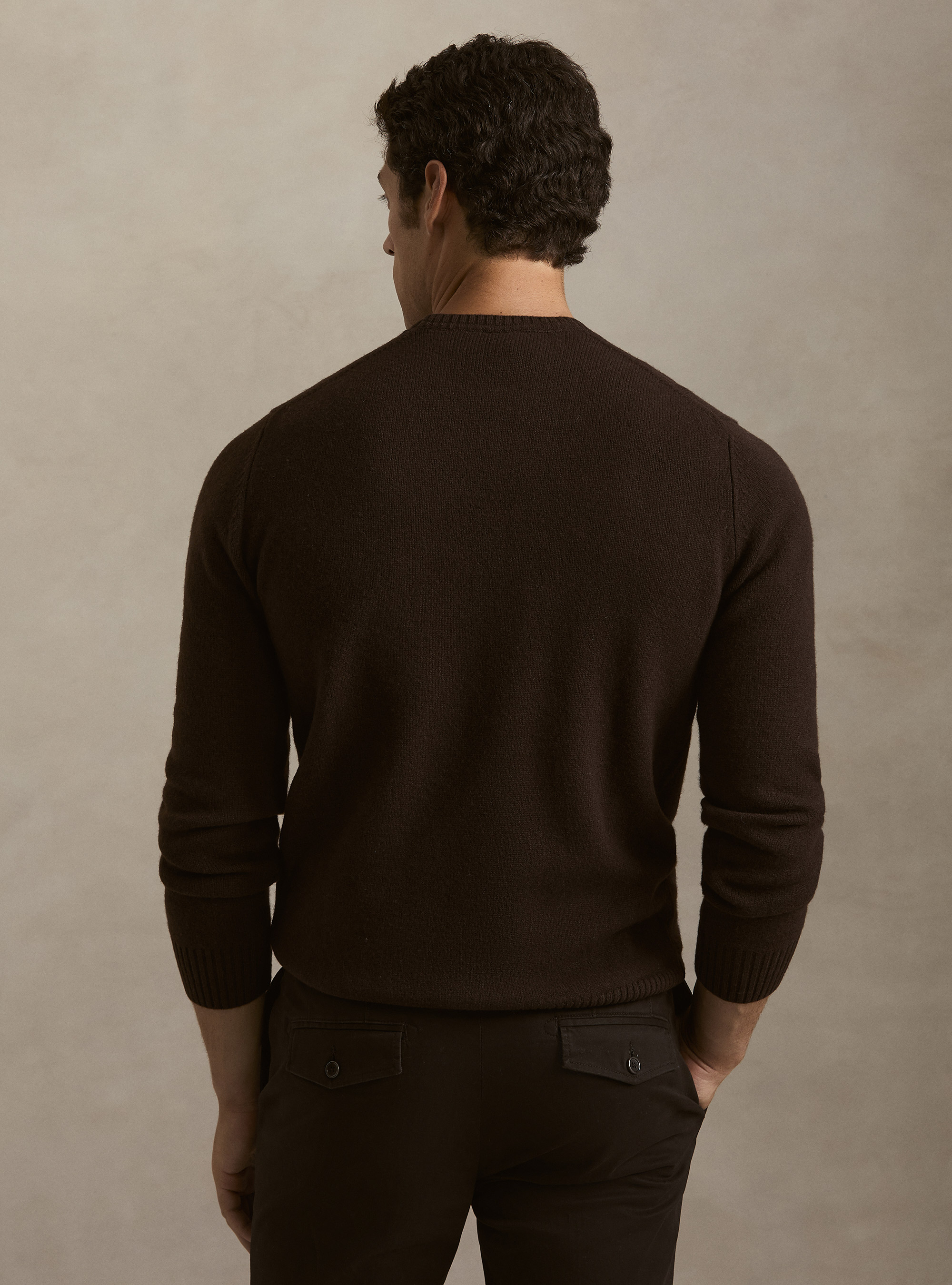 Maglia girocollo in misto lana e cashmere, MARRONE