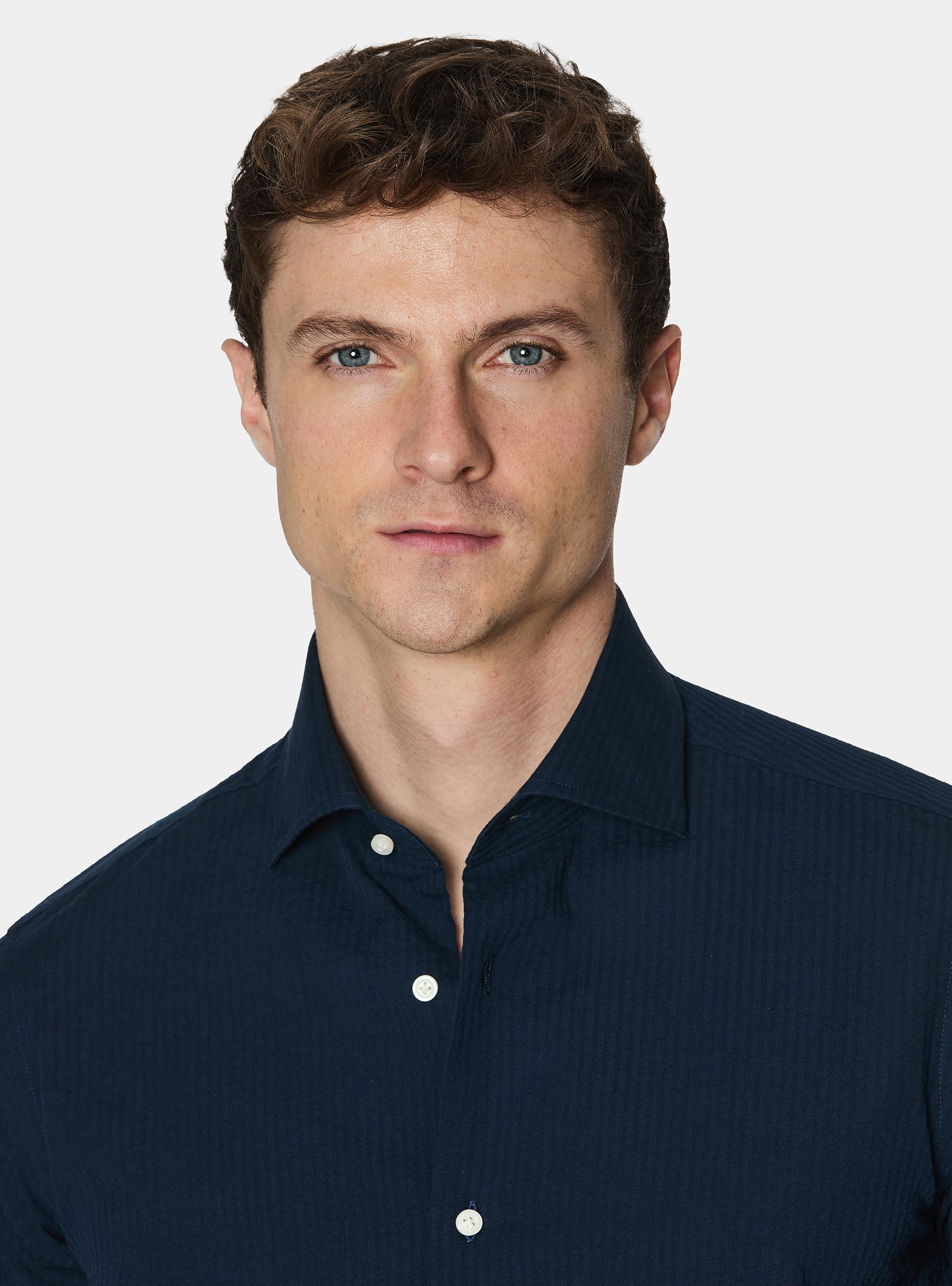 Seersucker cotton shirt, NAVY BLUE