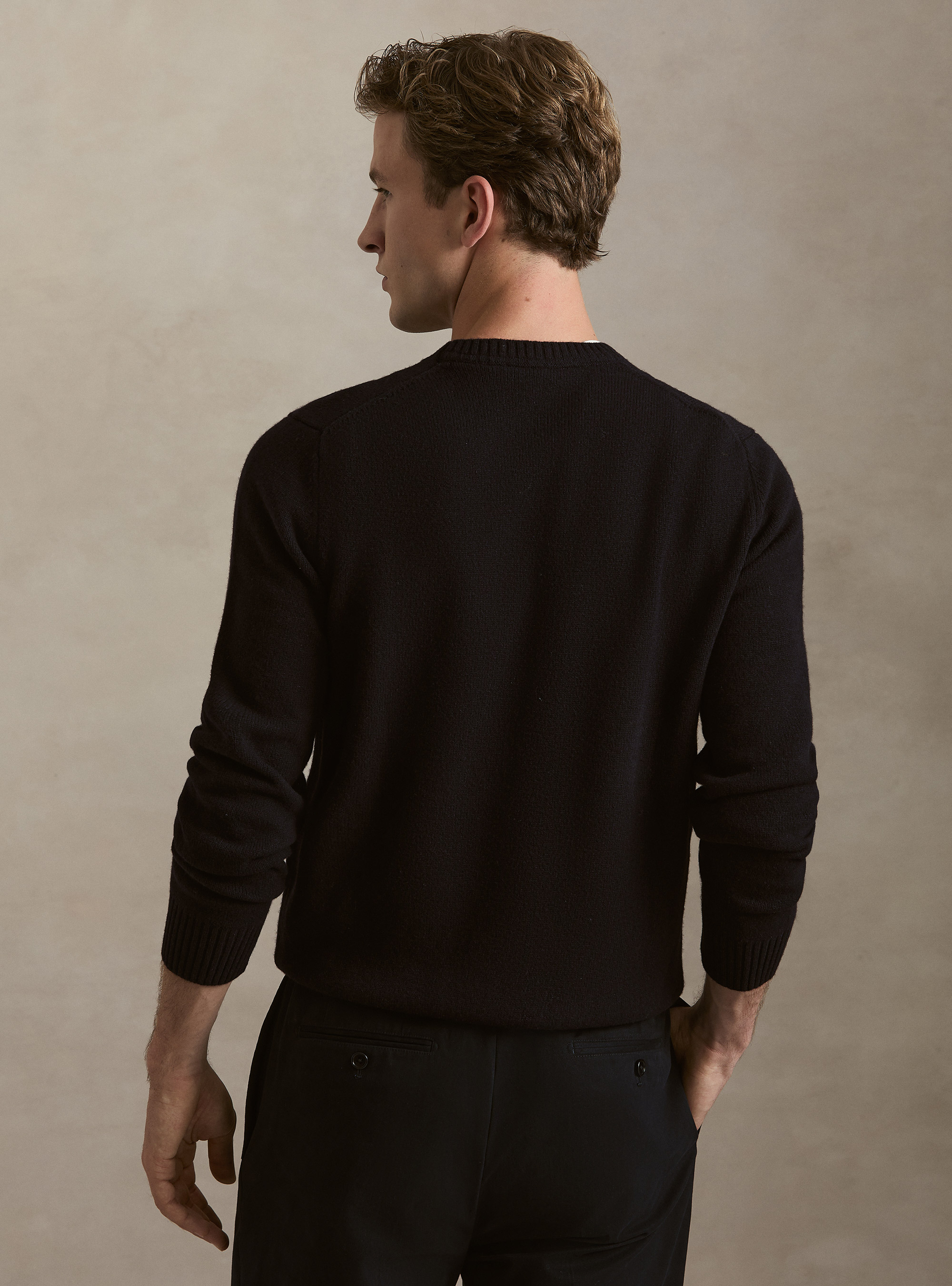 Maglia girocollo in misto lana e cashmere, BLU NAVY