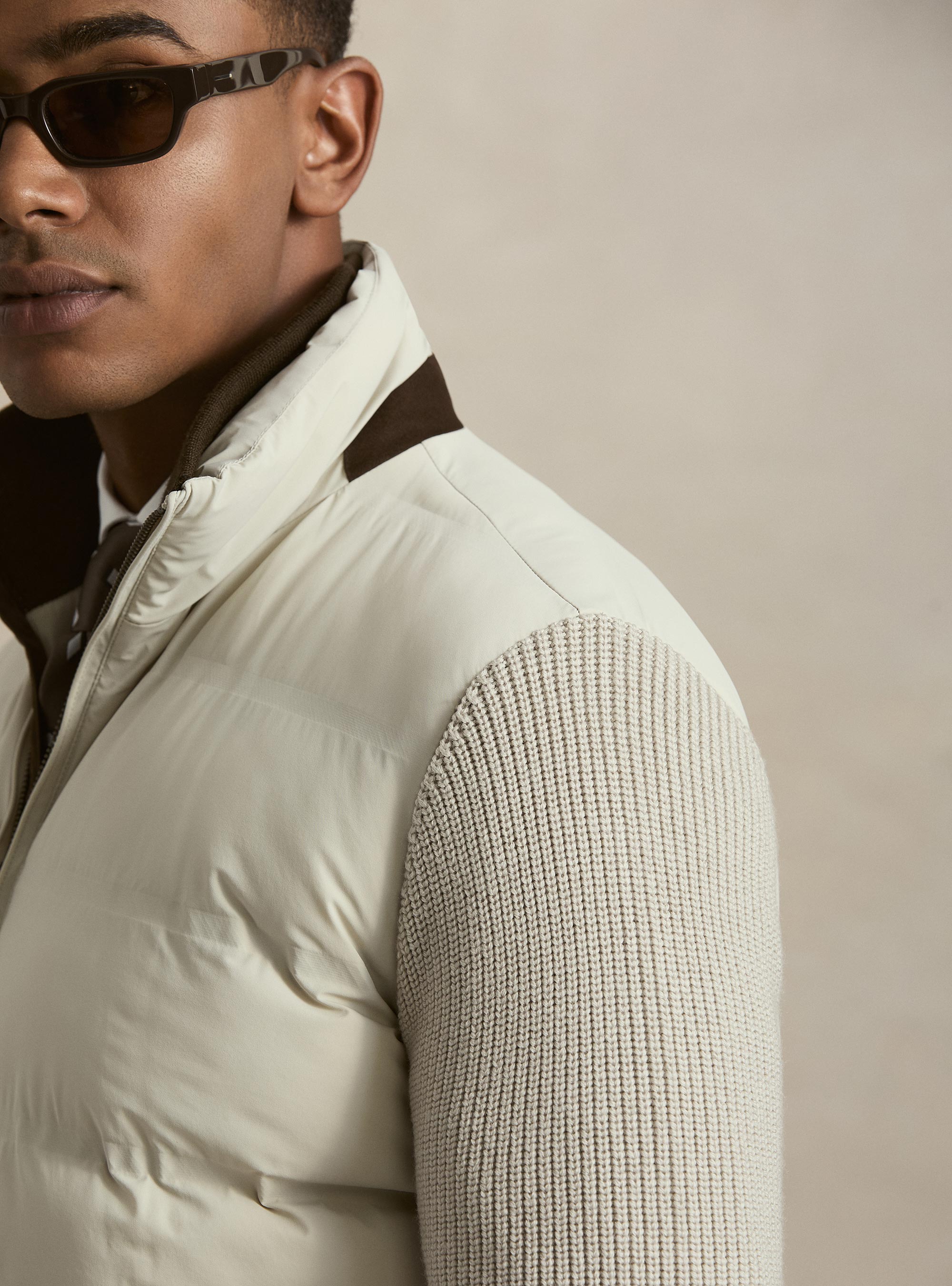 Bomber termosellada con mangas de lana, CRUDO