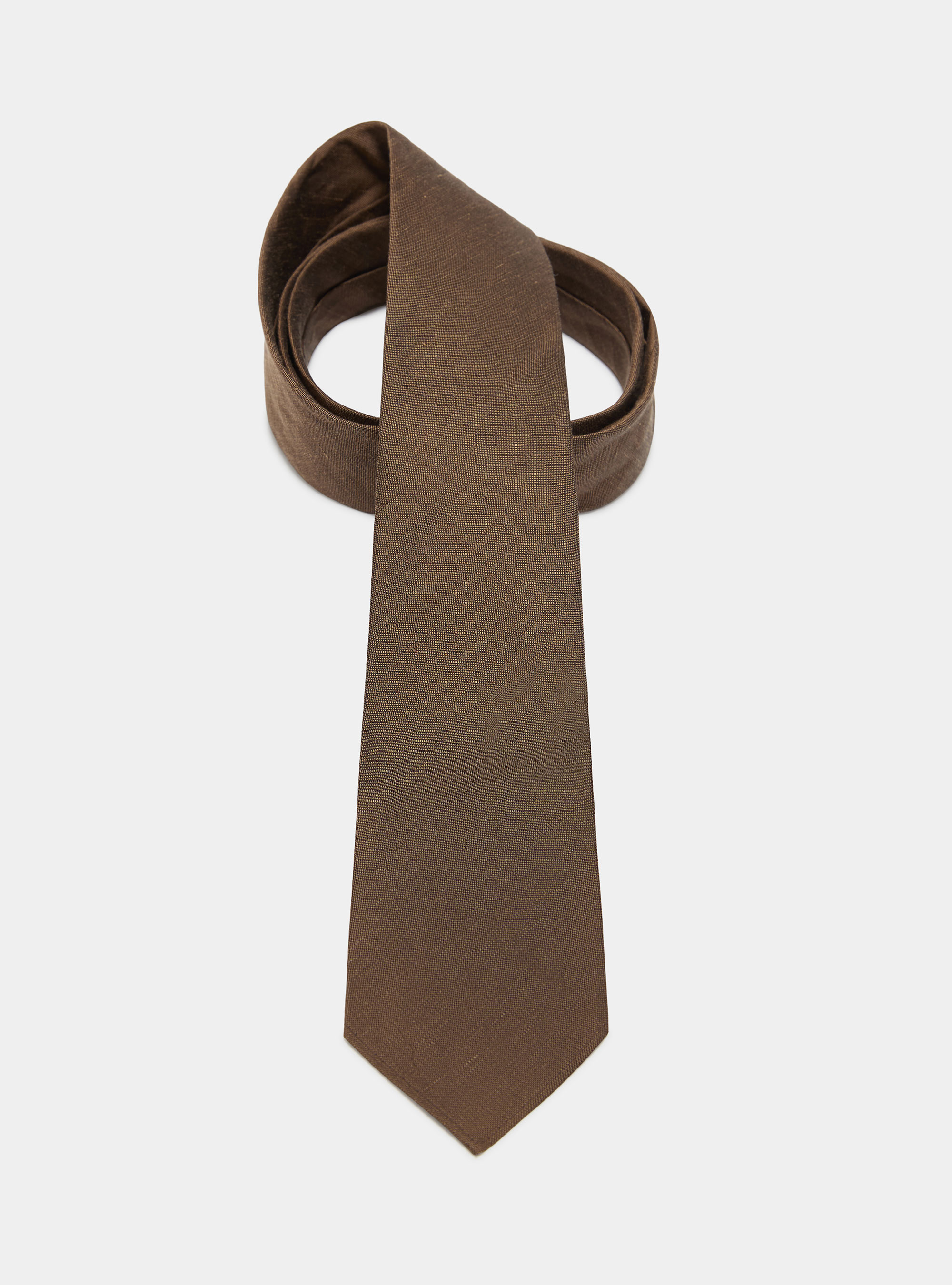 Silk and linen tie, BROWN