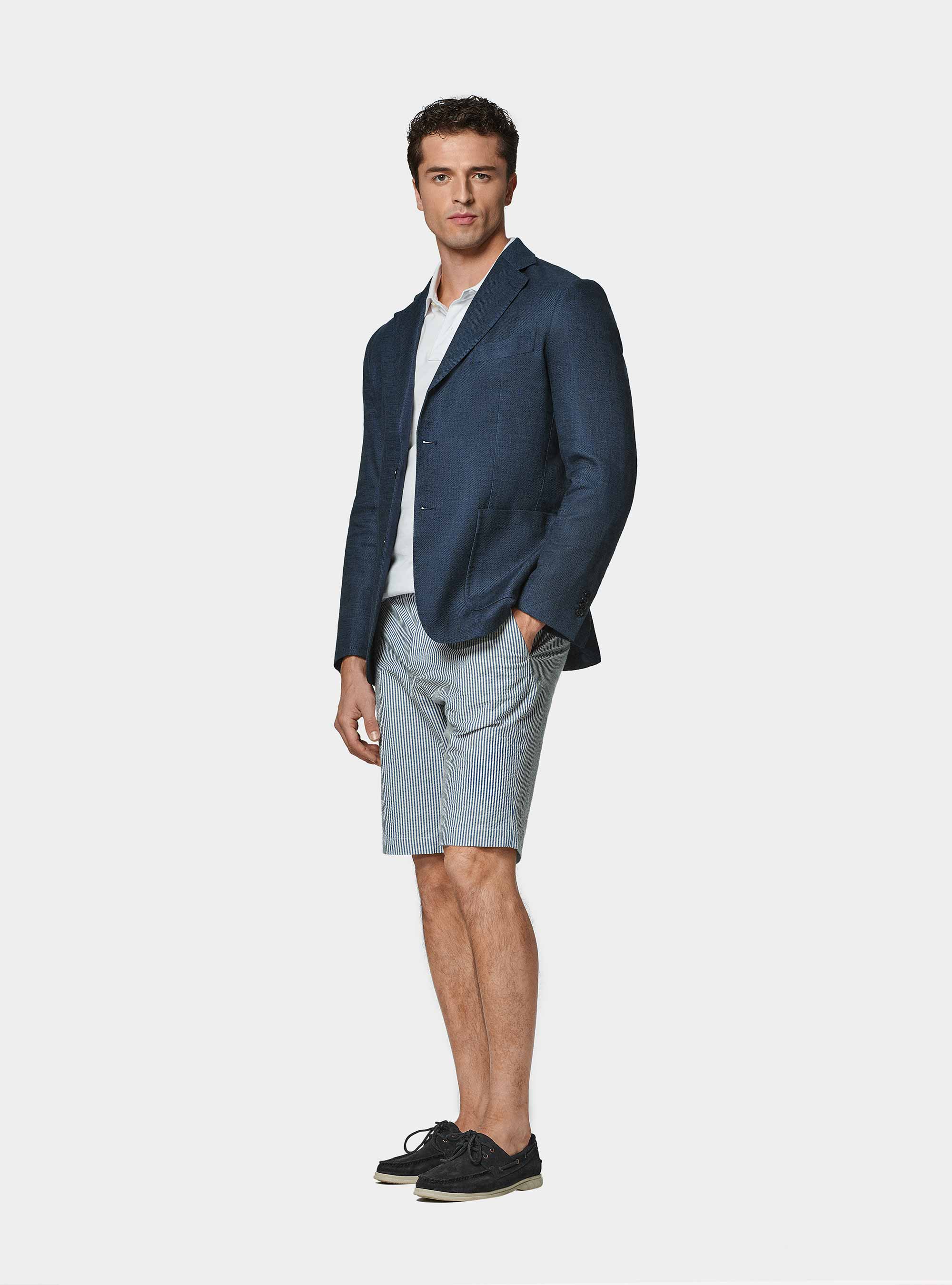 Giacca in misto lino e cotone, BLU NAVY
