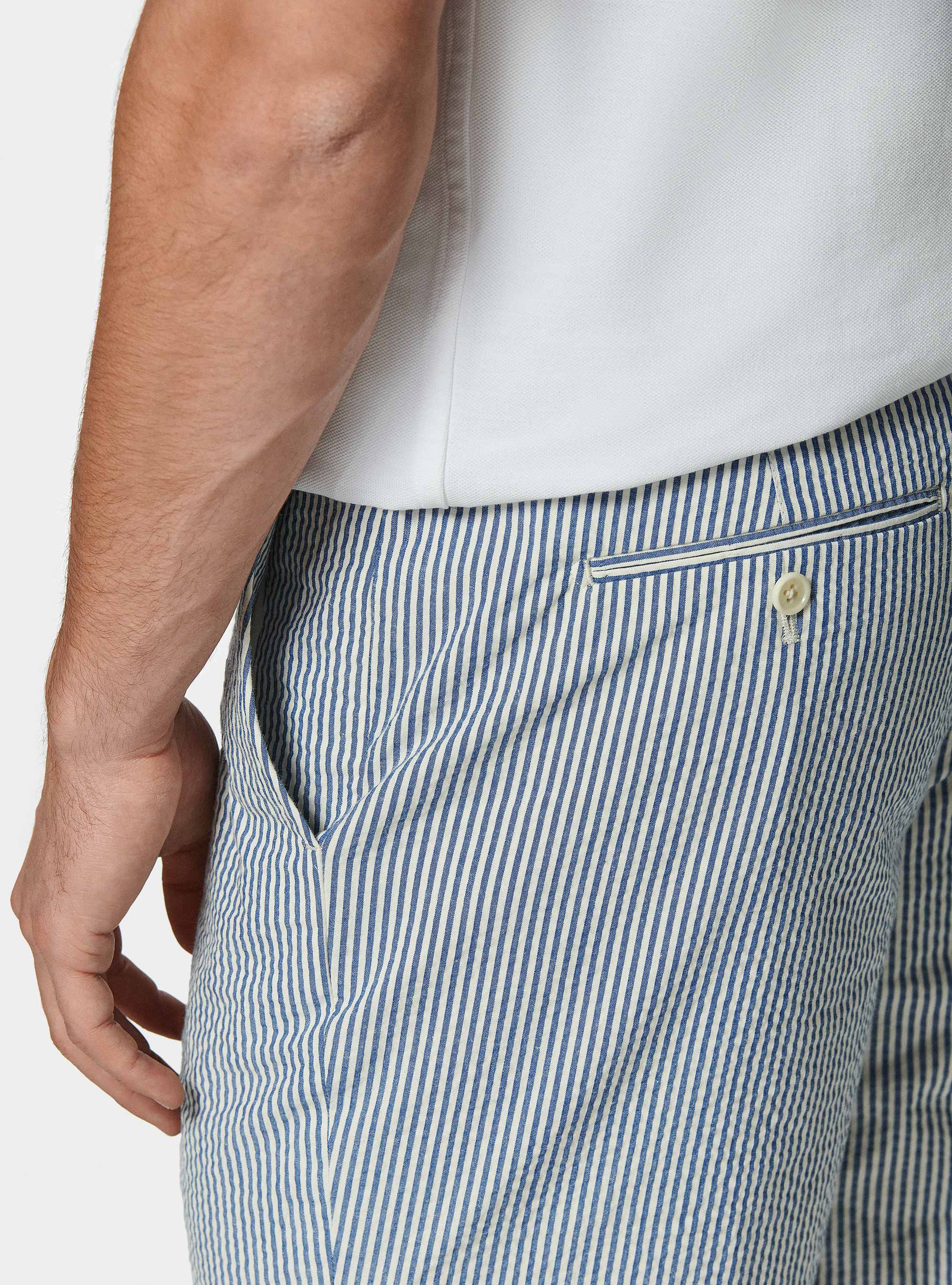 Bermudas de algod&oacute;n seersucker el&aacute;stico, AZUL MEDIO