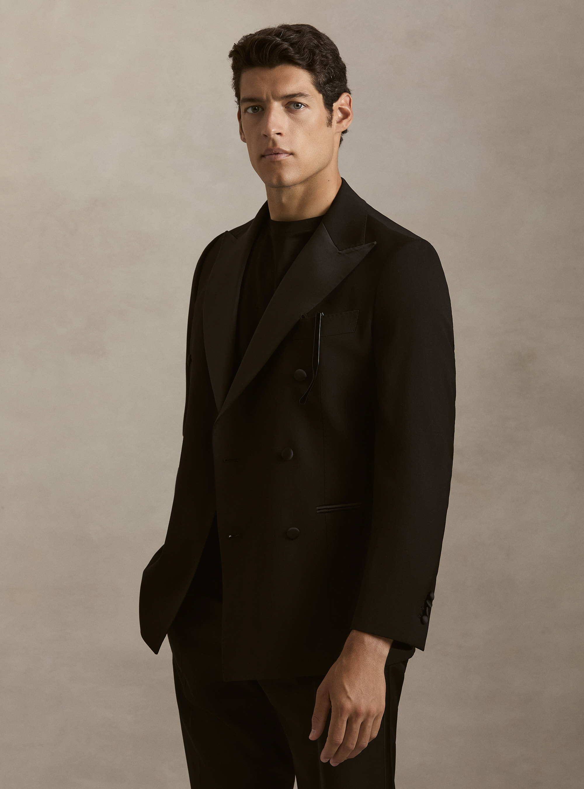 Double-breasted tuxedo blazer, BLACK