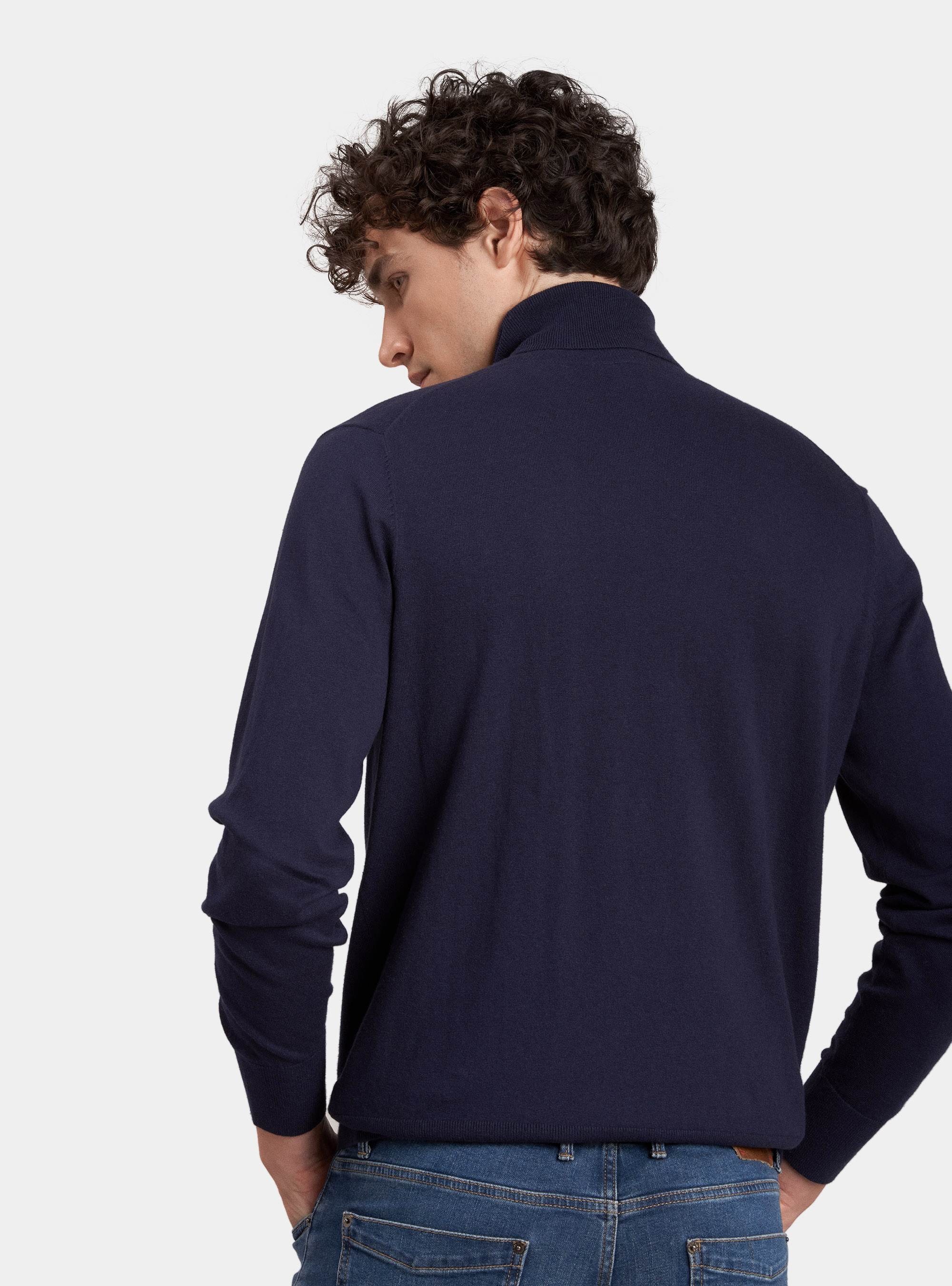 Cotton silk and cashmere turtleneck sweater, NAVY BLUE