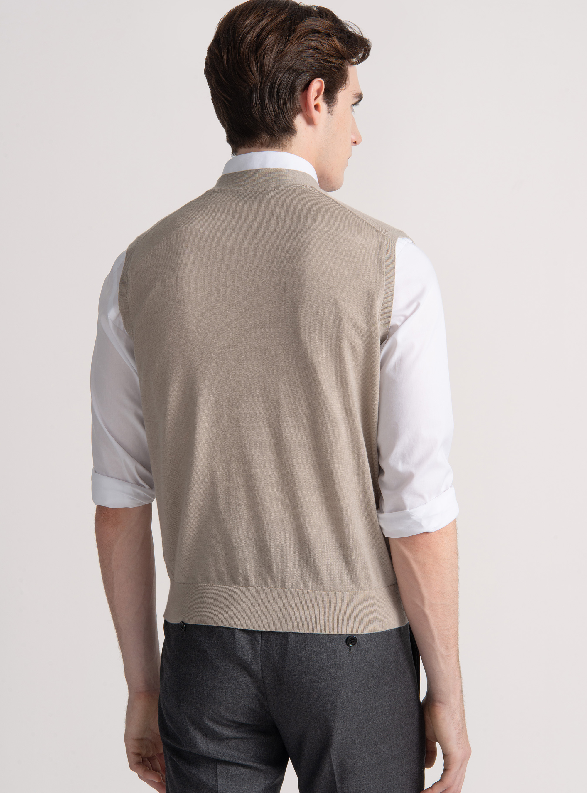 Knitted gilet with buttons in extra-fine merino wool, SAND