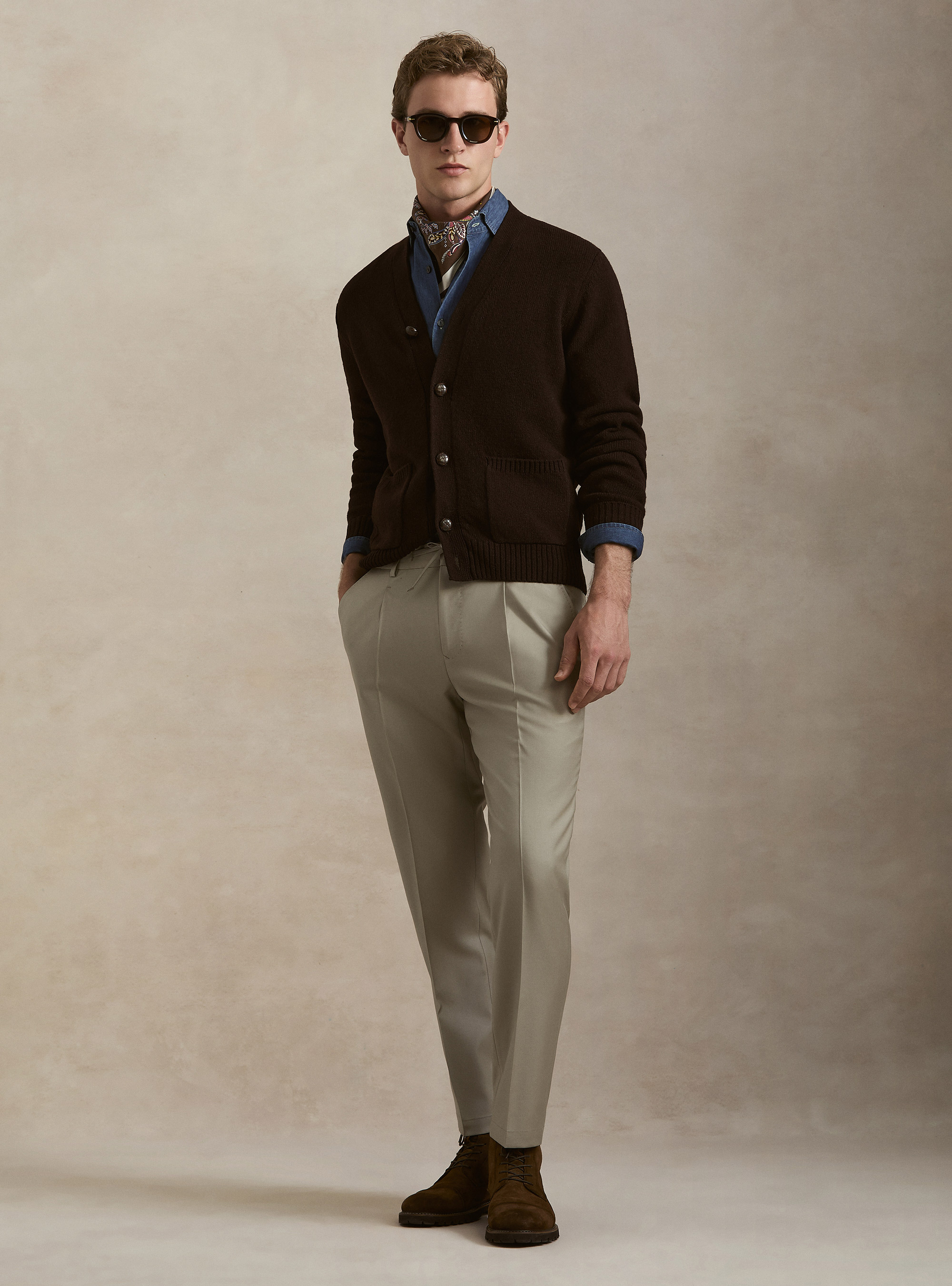 Shetland wool knitted cardigan, BROWN