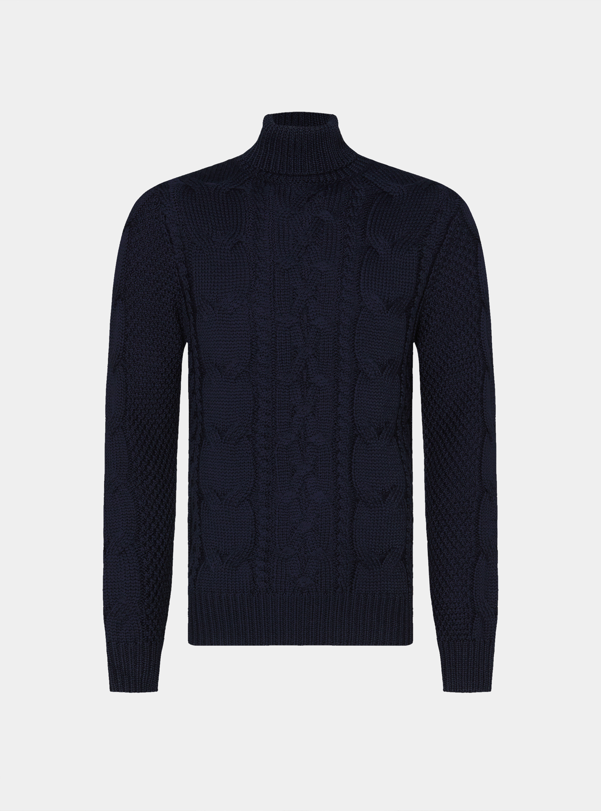 Wool-blend turtleneck sweater with braid, NAVY BLUE