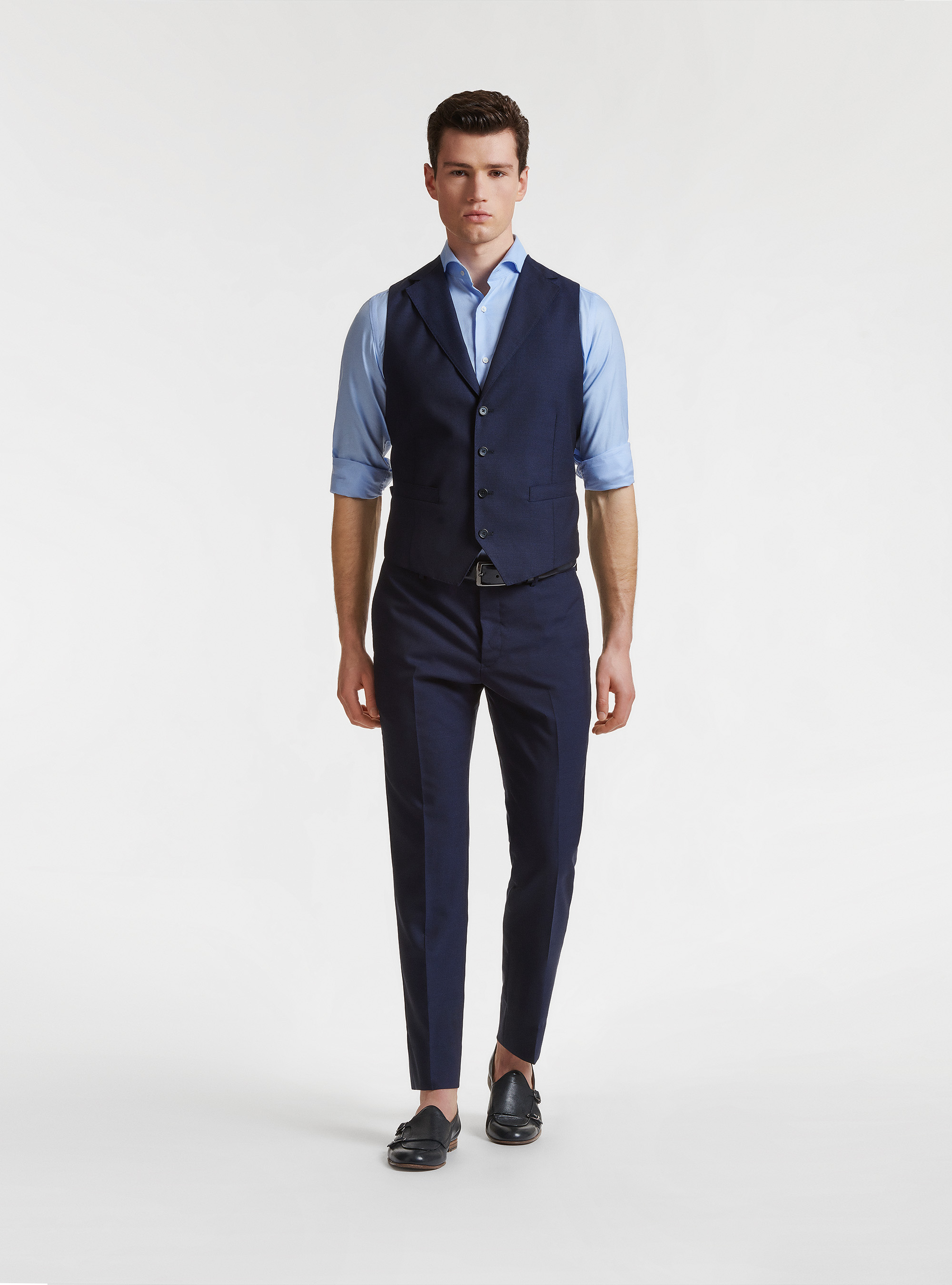 Vitale Barberis Canonico pure wool waistcoat, NAVY BLUE