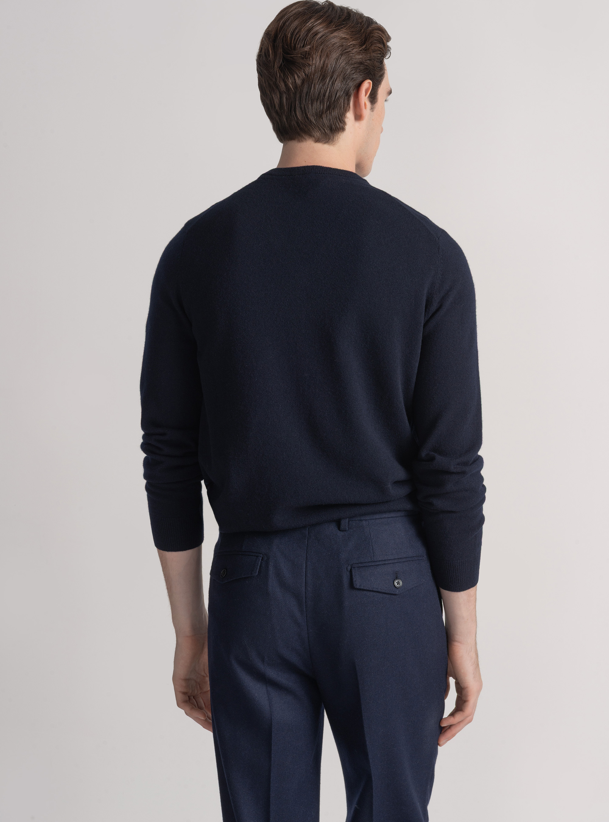 Maglia scollo a V in lana merino, BLU NAVY