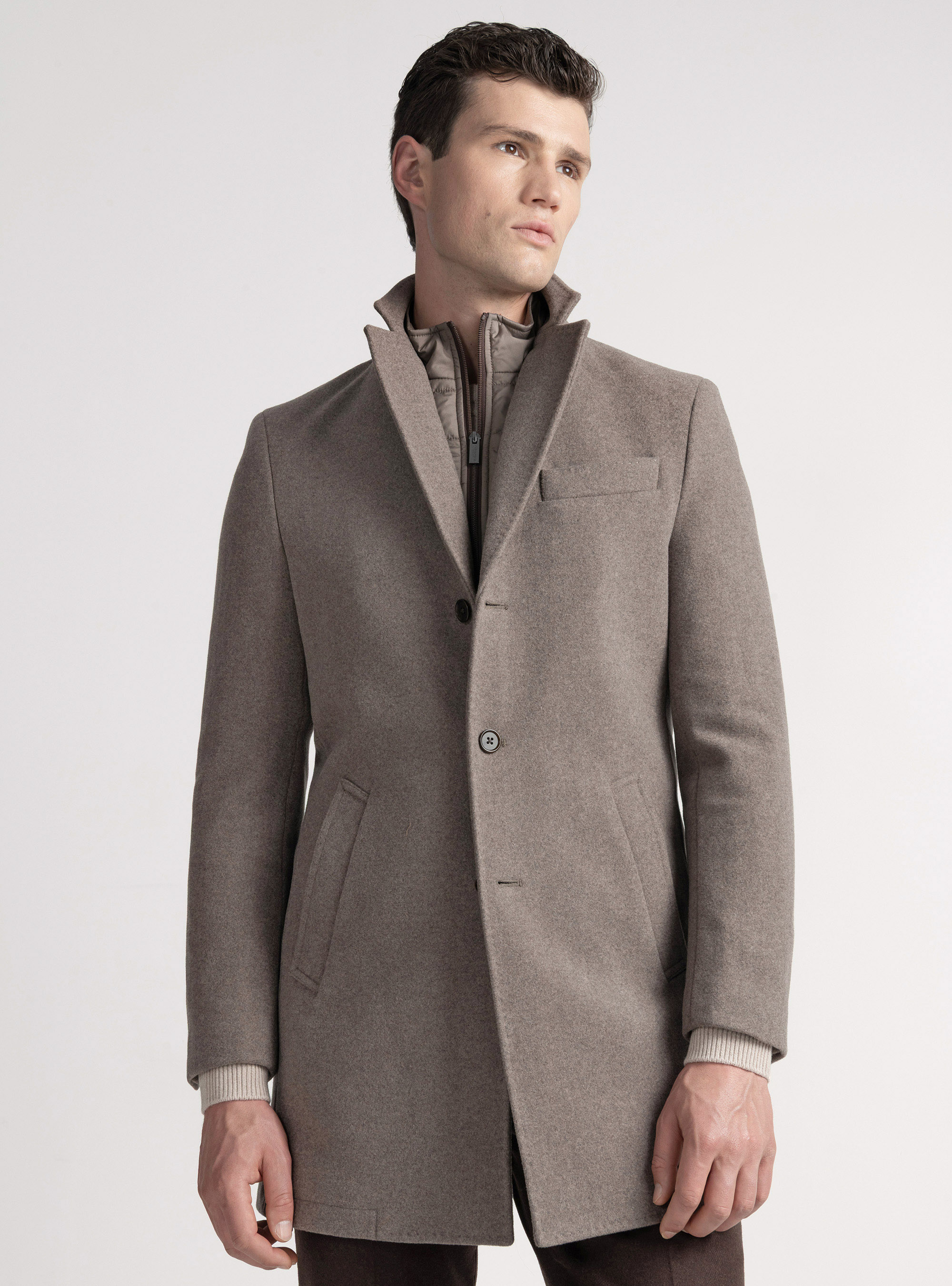 Wool-blend coat with bib, MUD