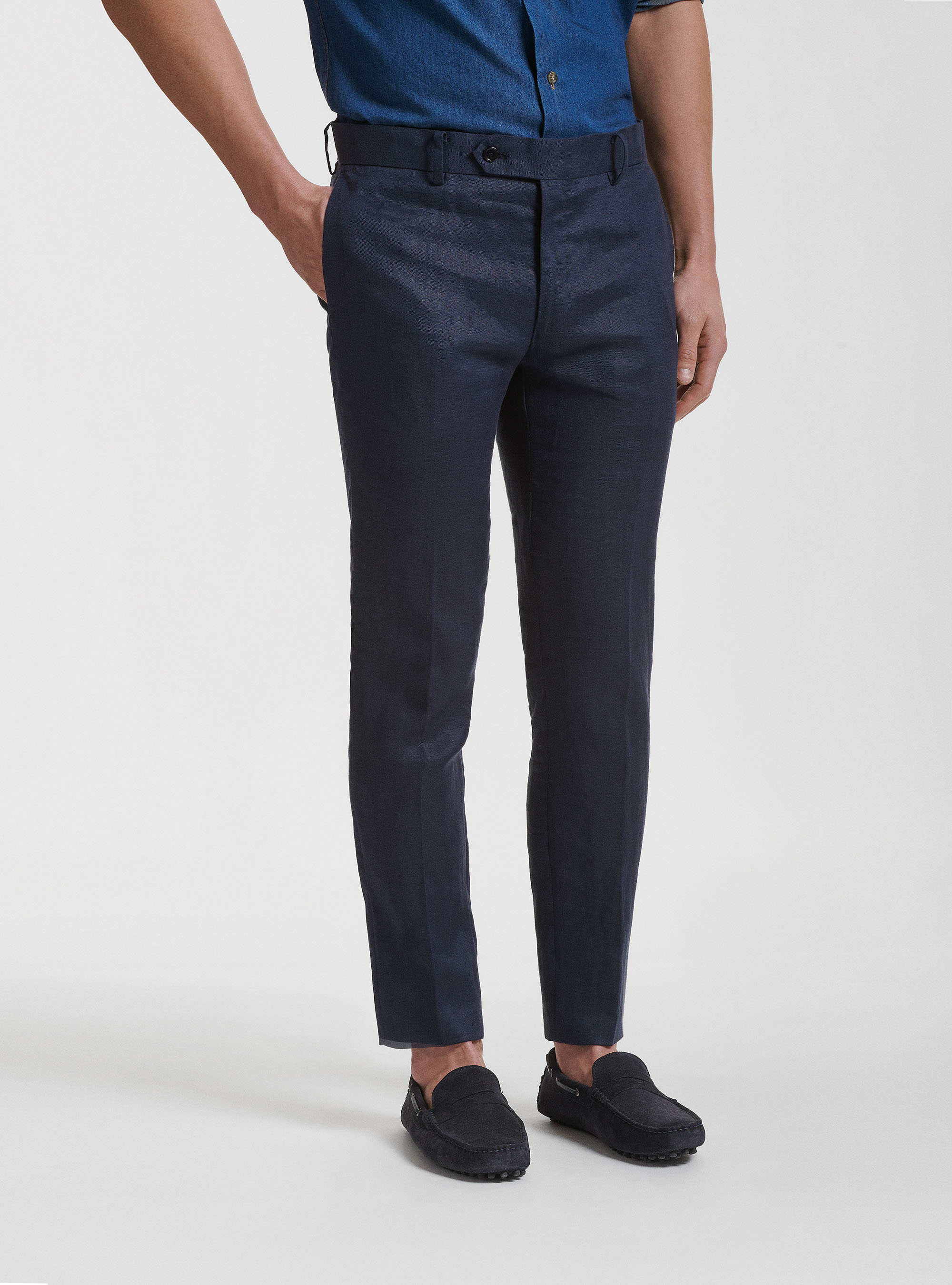 Pure linen suit trousers, NAVY BLUE