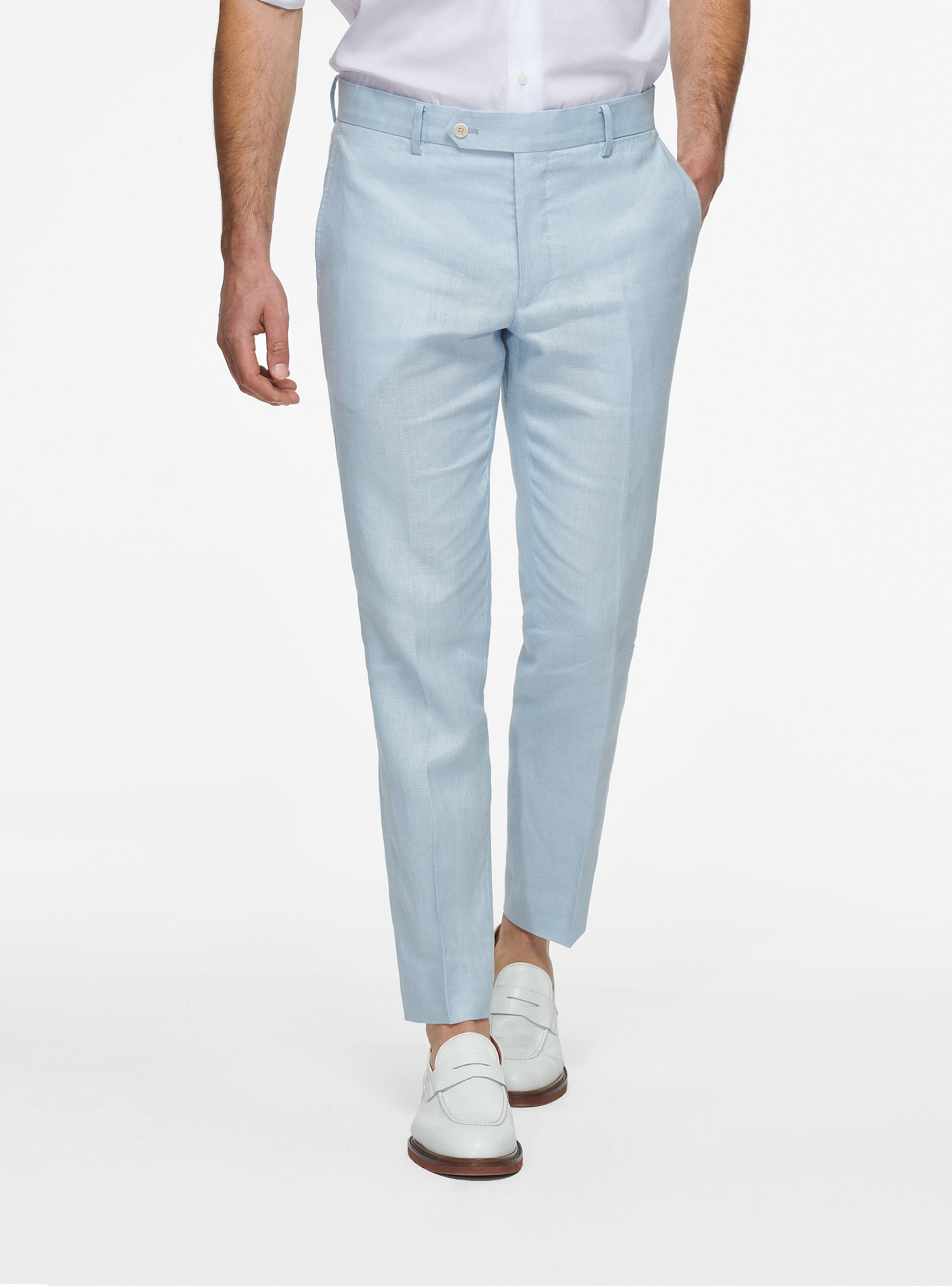 Pantaloni in puro lino, AZZURRO