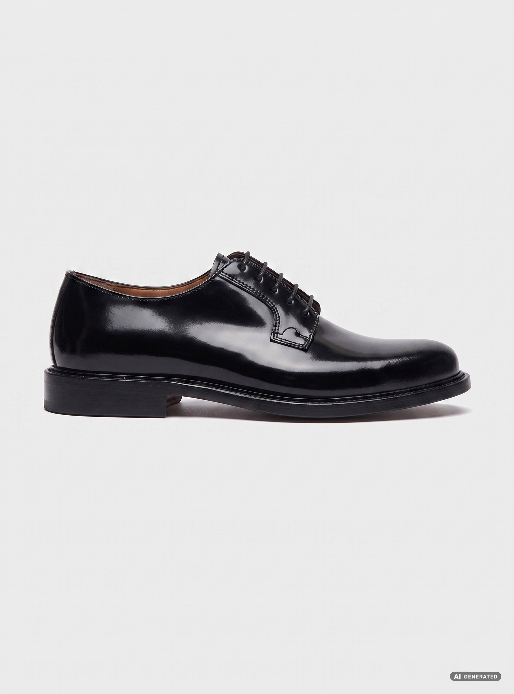 Polished leather lace-up Derby shoes, BLACK