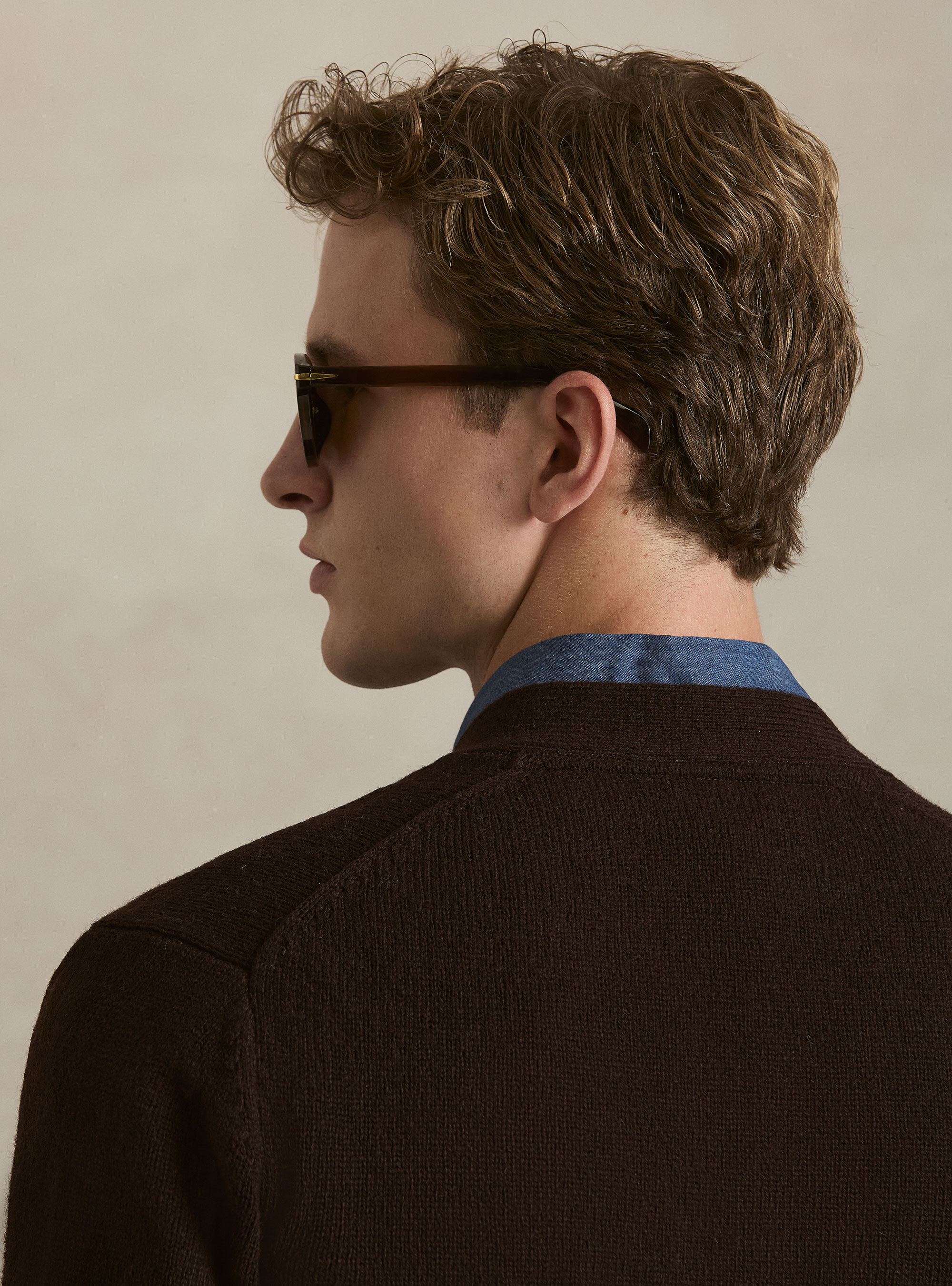 Shetland wool knitted cardigan, BROWN